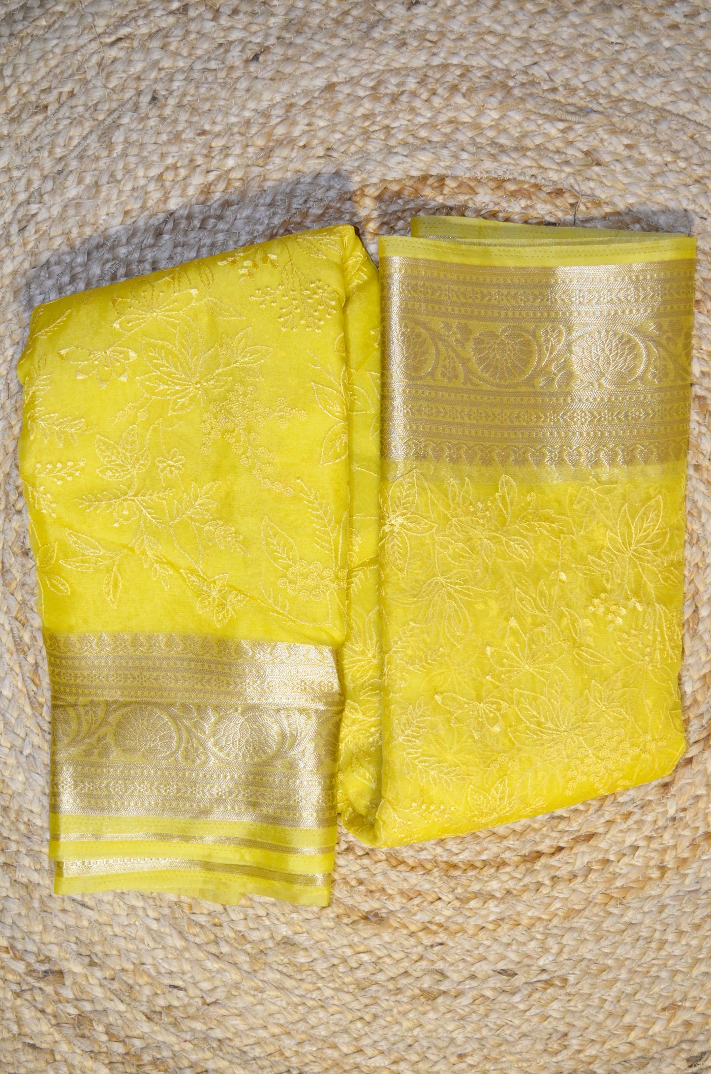 Yellow Embriodered Chikankari Saree
