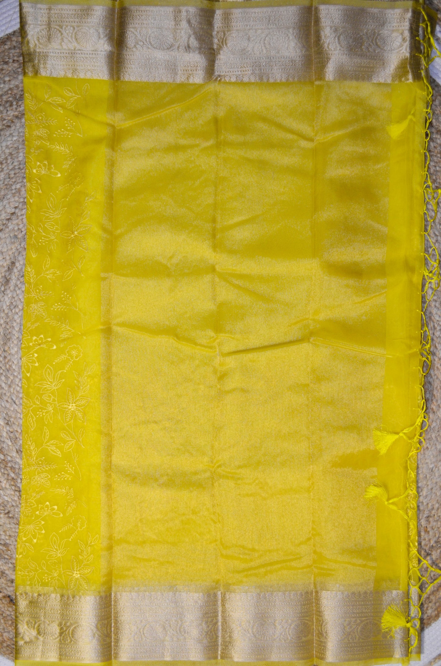 Yellow Embriodered Chikankari Saree