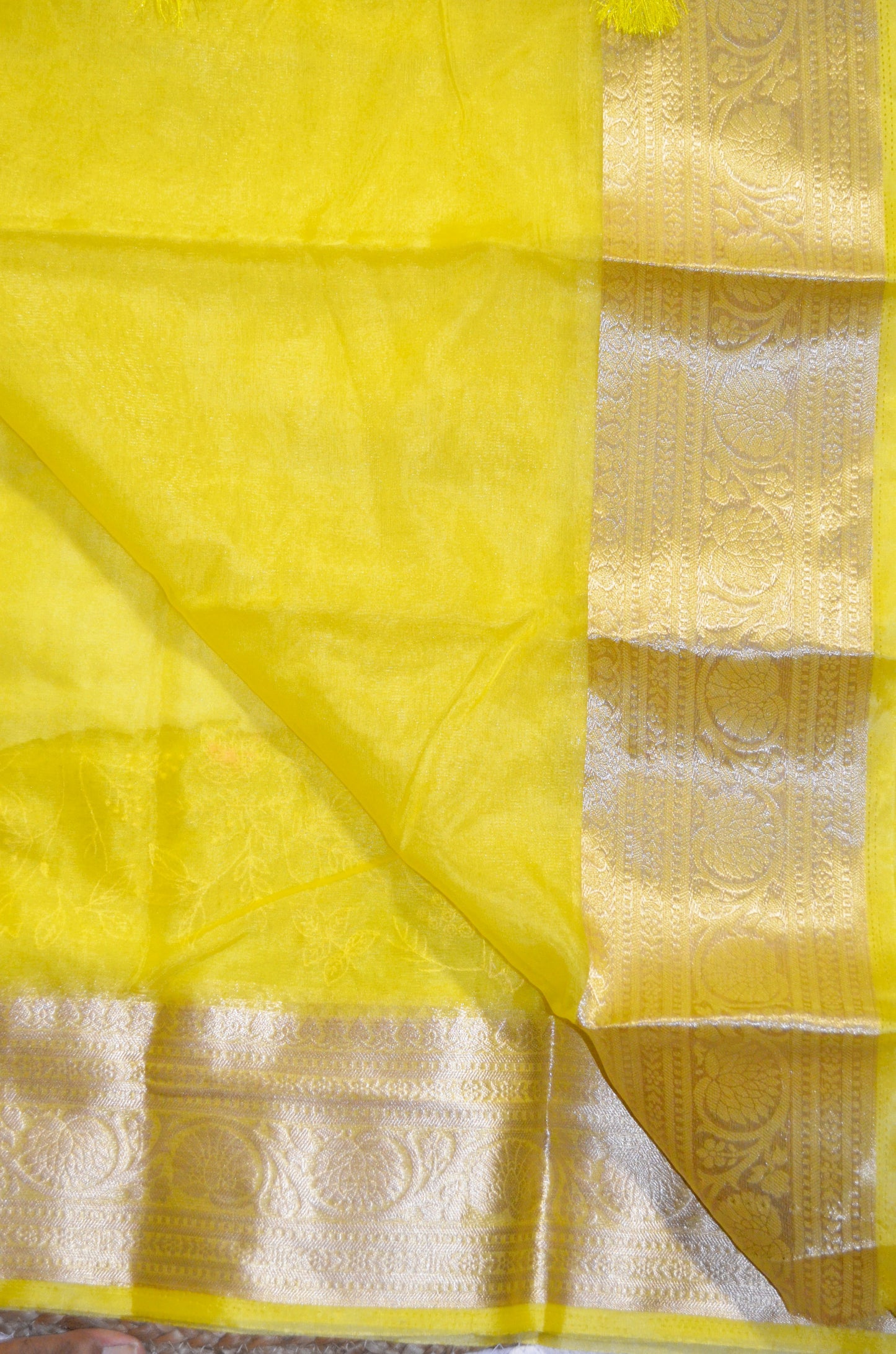 Yellow Embriodered Chikankari Saree
