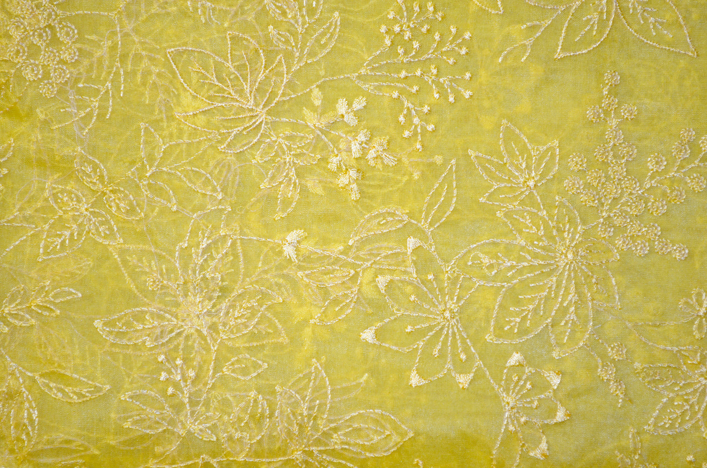 Yellow Embriodered Chikankari Saree