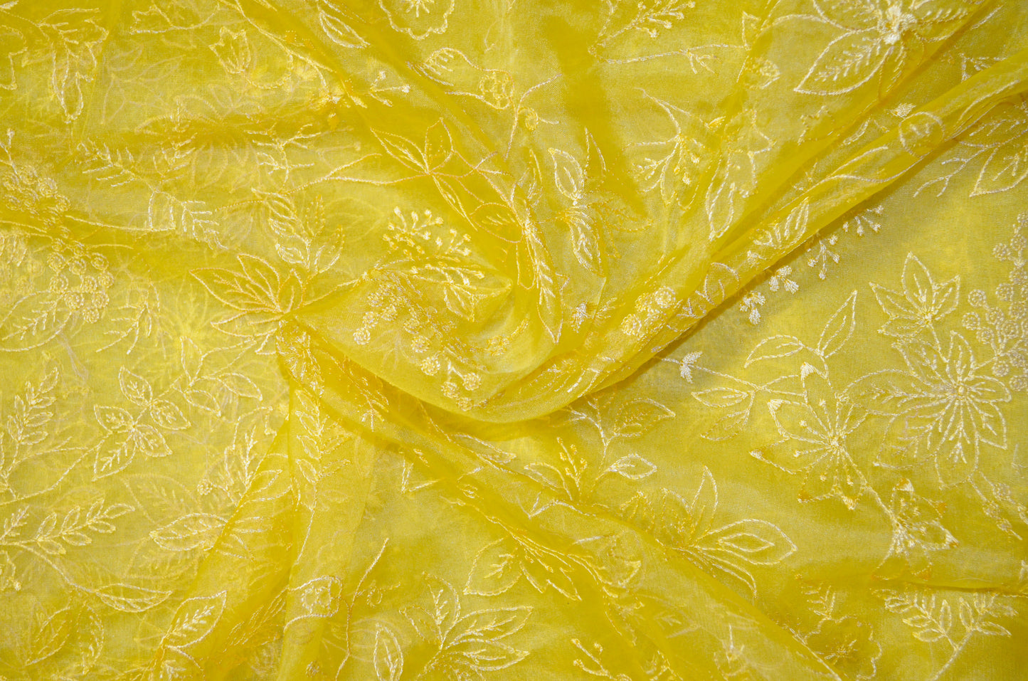 Yellow Embriodered Chikankari Saree