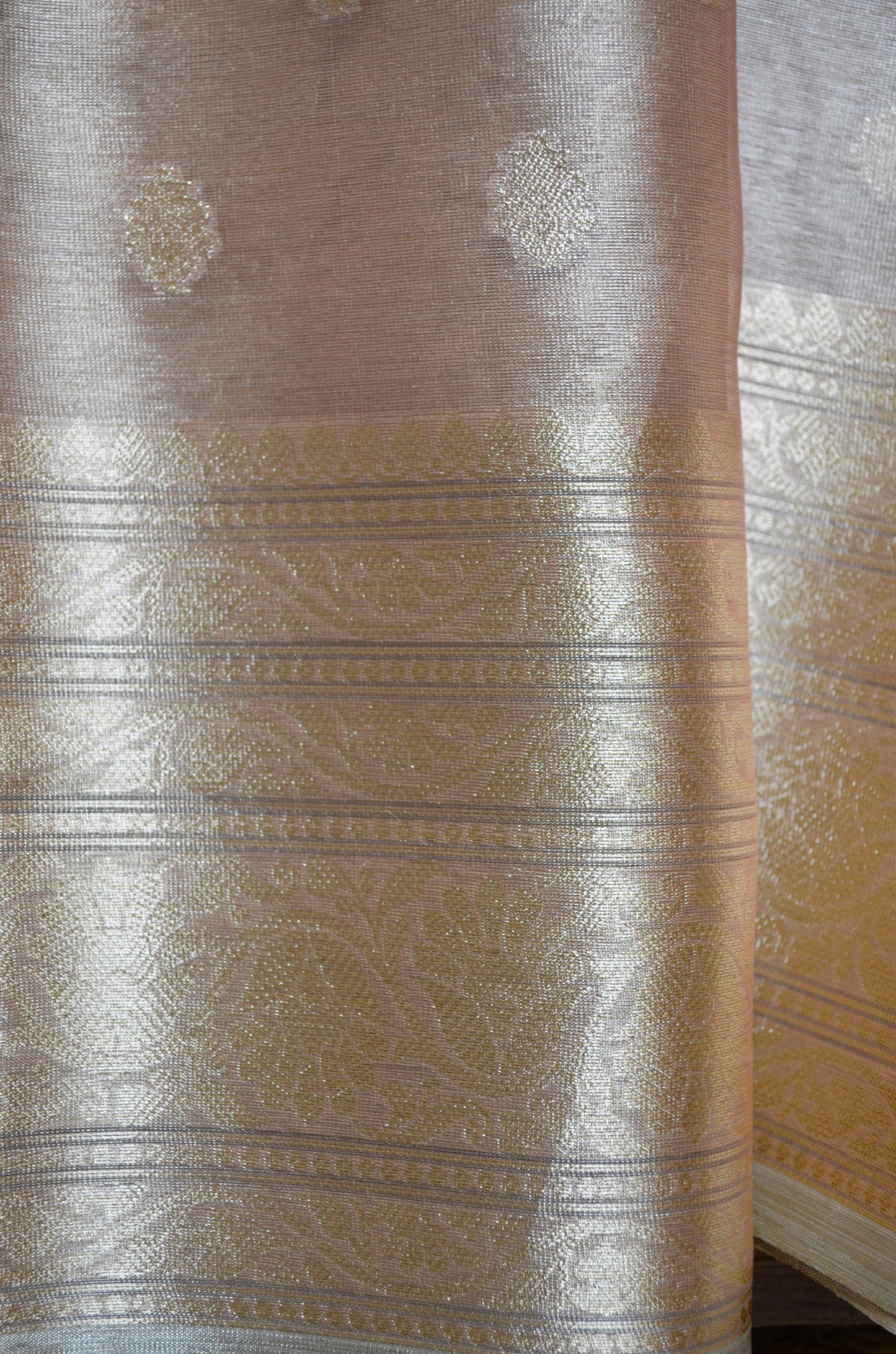 Peach Banarasi Zari Tissue Silk Saree