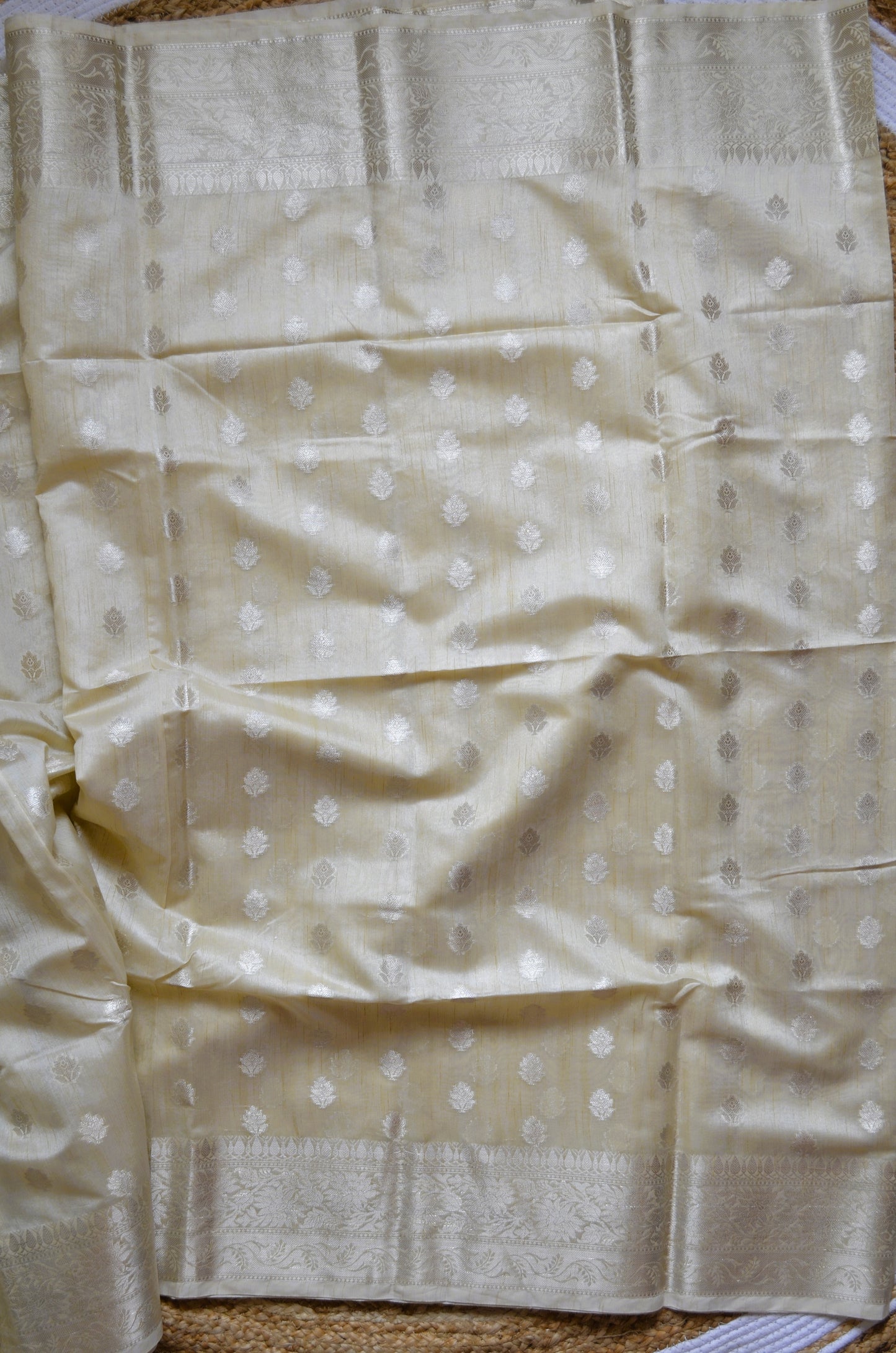 Beige Woven Banarasi Zari Tissue Silk Saree