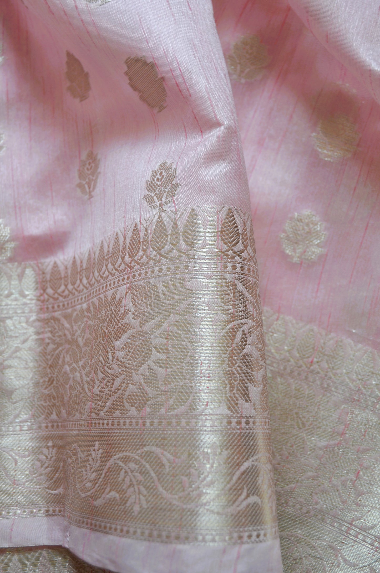 Pink Woven Banarasi Zari Tissue Silk Saree