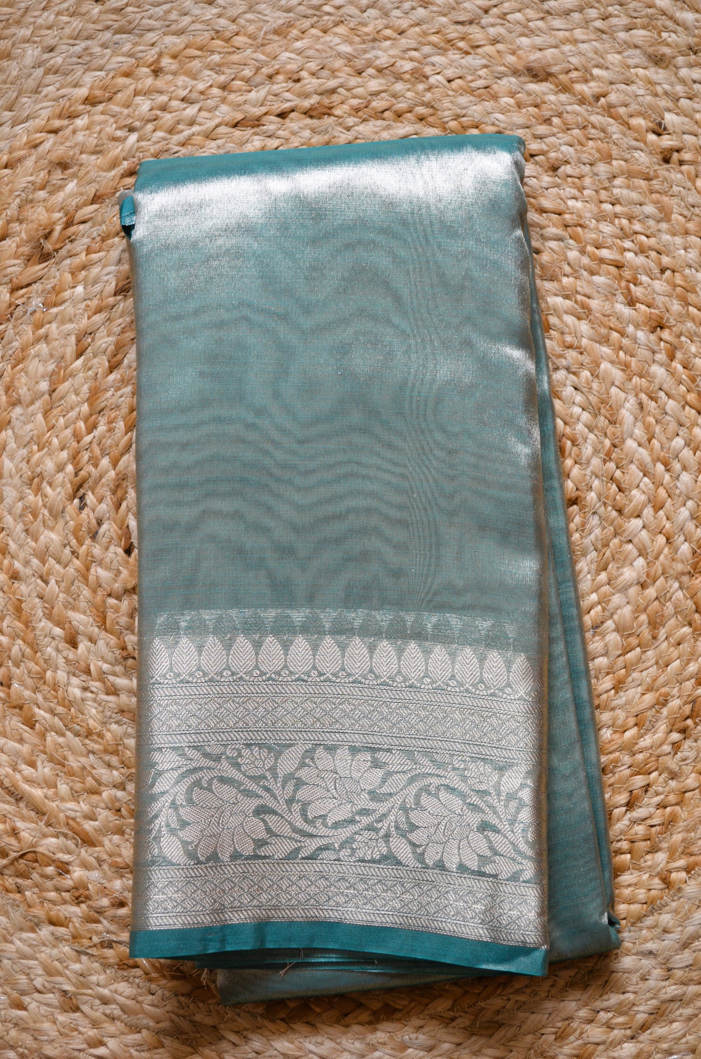 Green Plain Banarasi Tissue Silk Saree