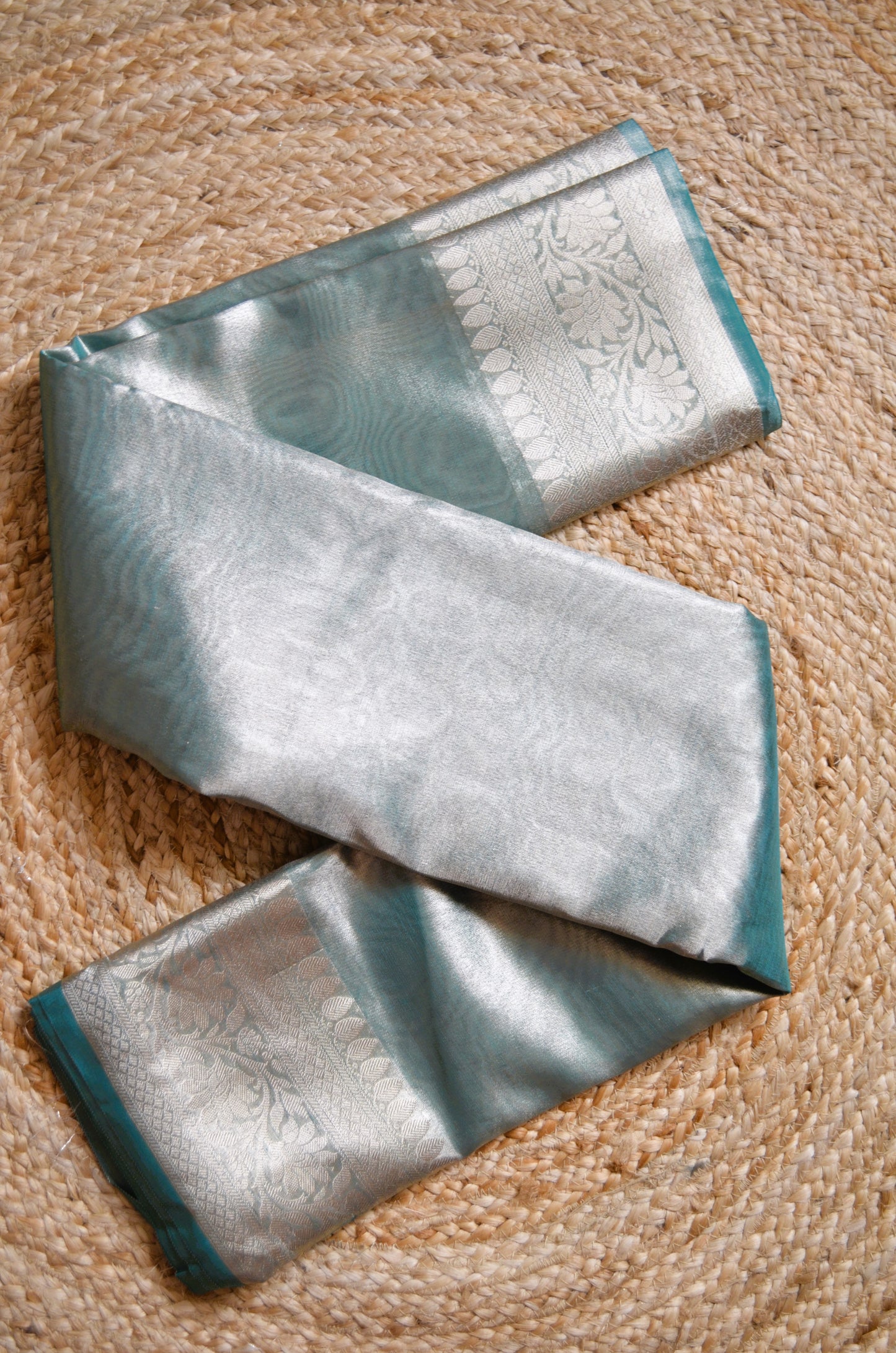 Green Plain Banarasi Tissue Silk Saree