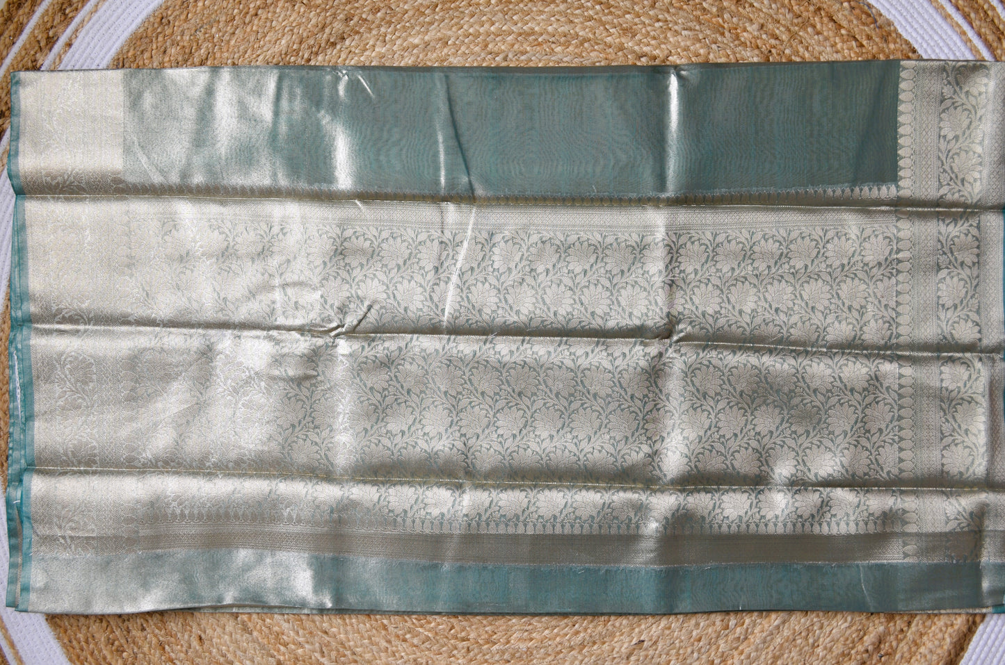 Green Plain Banarasi Tissue Silk Saree