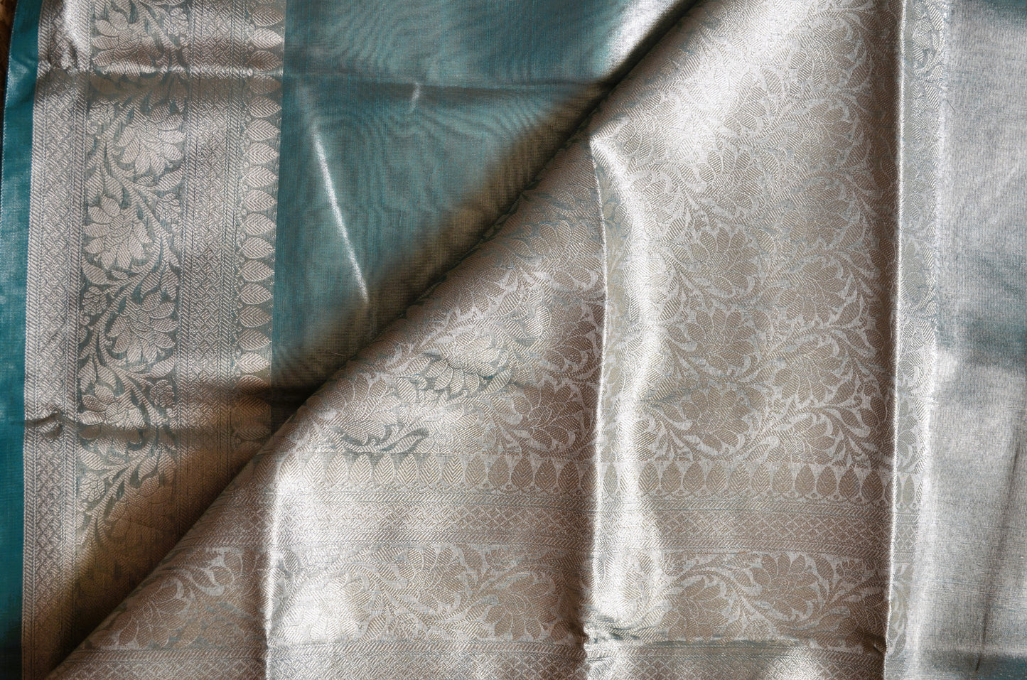 Green Plain Banarasi Tissue Silk Saree