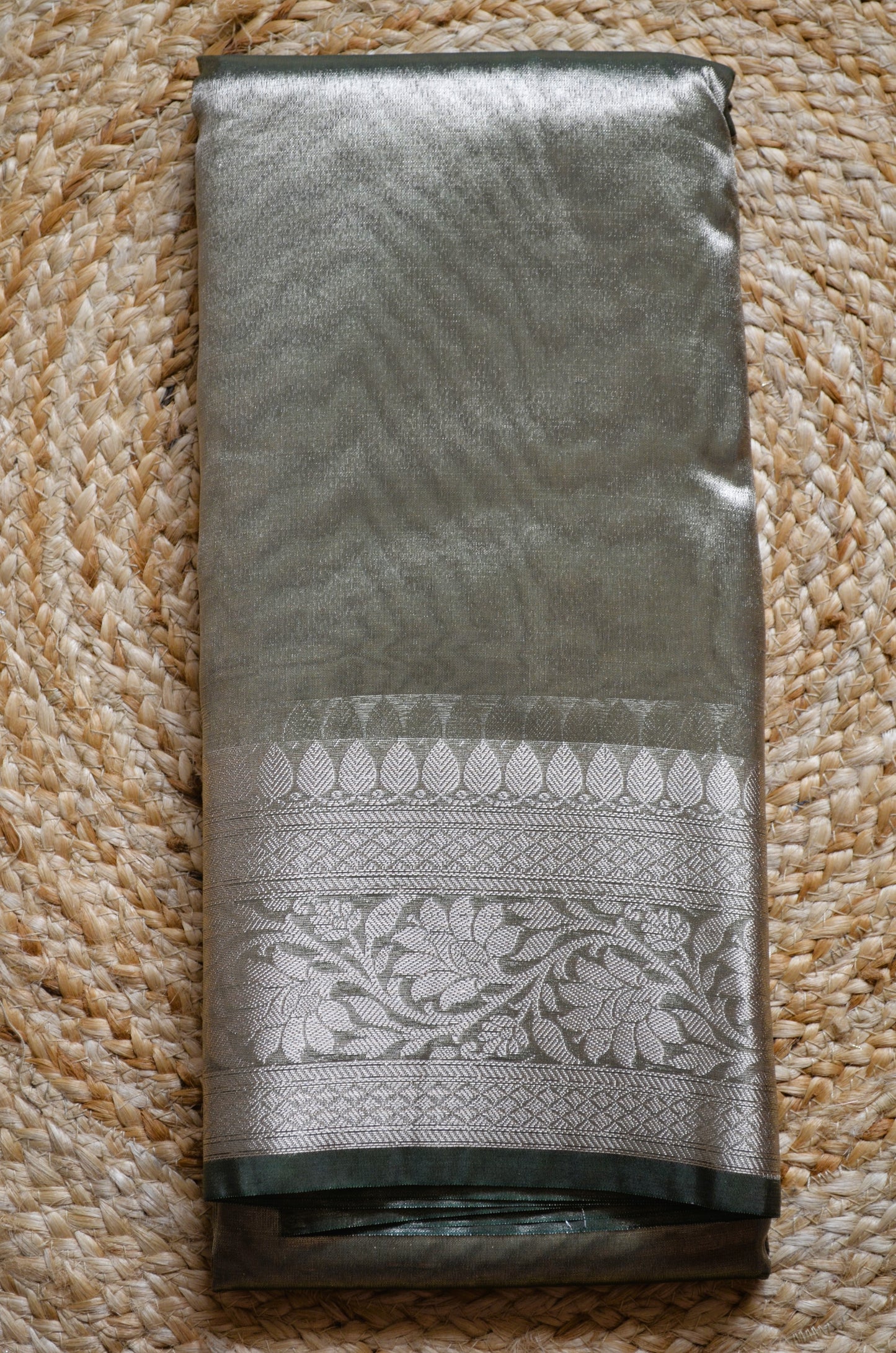 Black Plain Banarasi Tissue Silk Saree