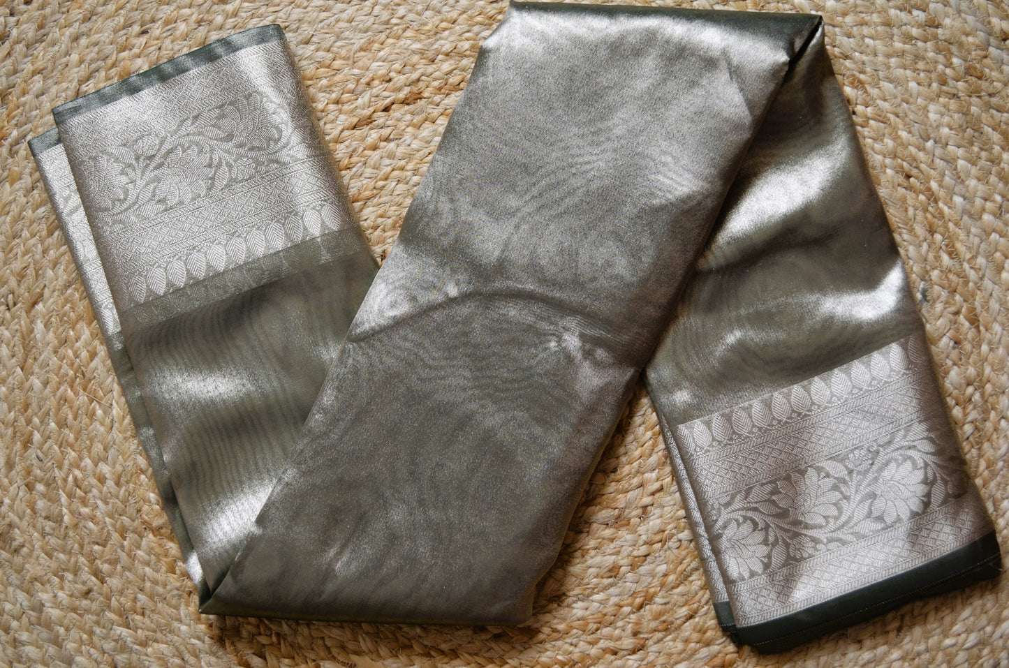 Black Plain Banarasi Tissue Silk Saree