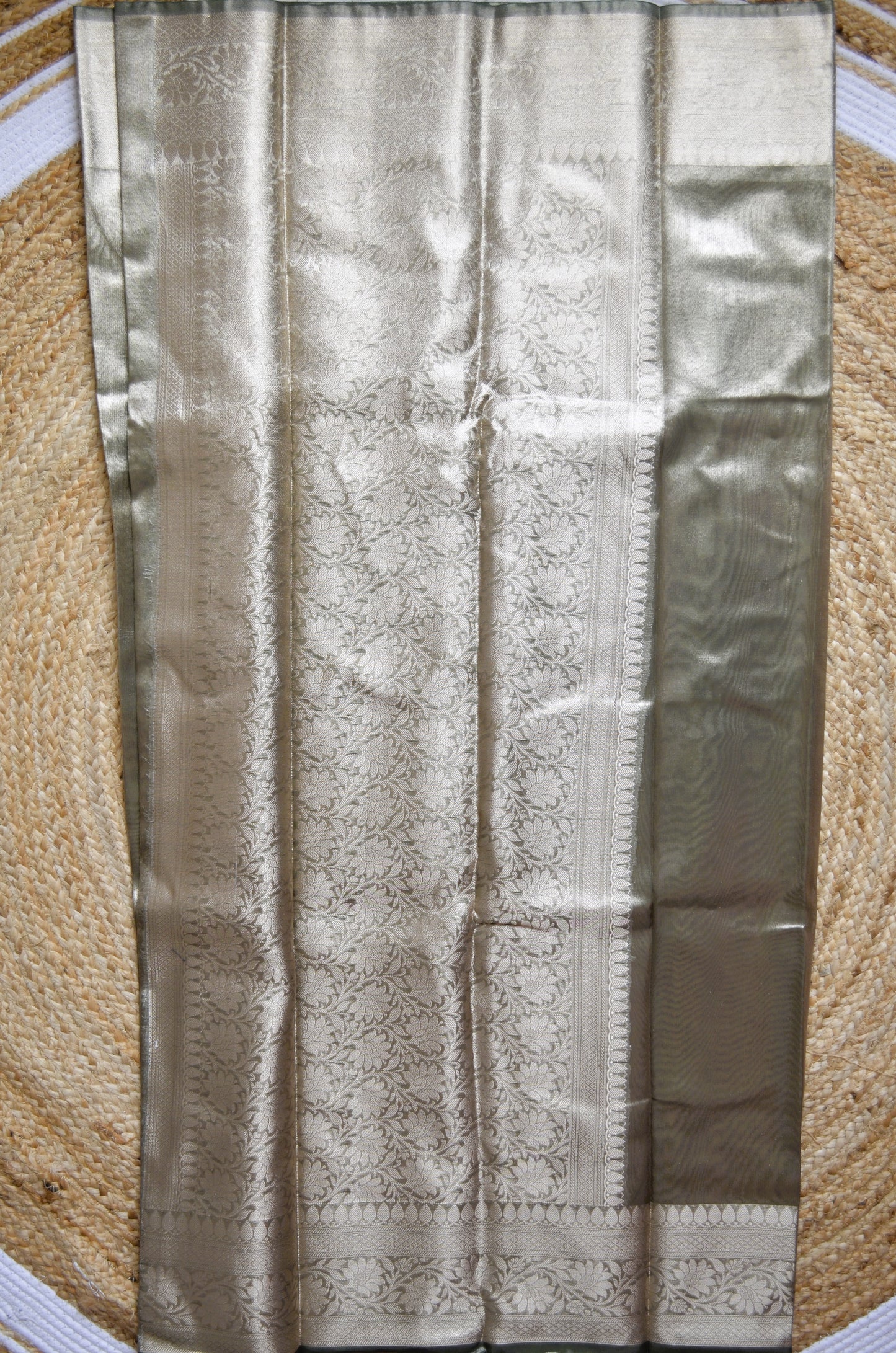 Black Plain Banarasi Tissue Silk Saree