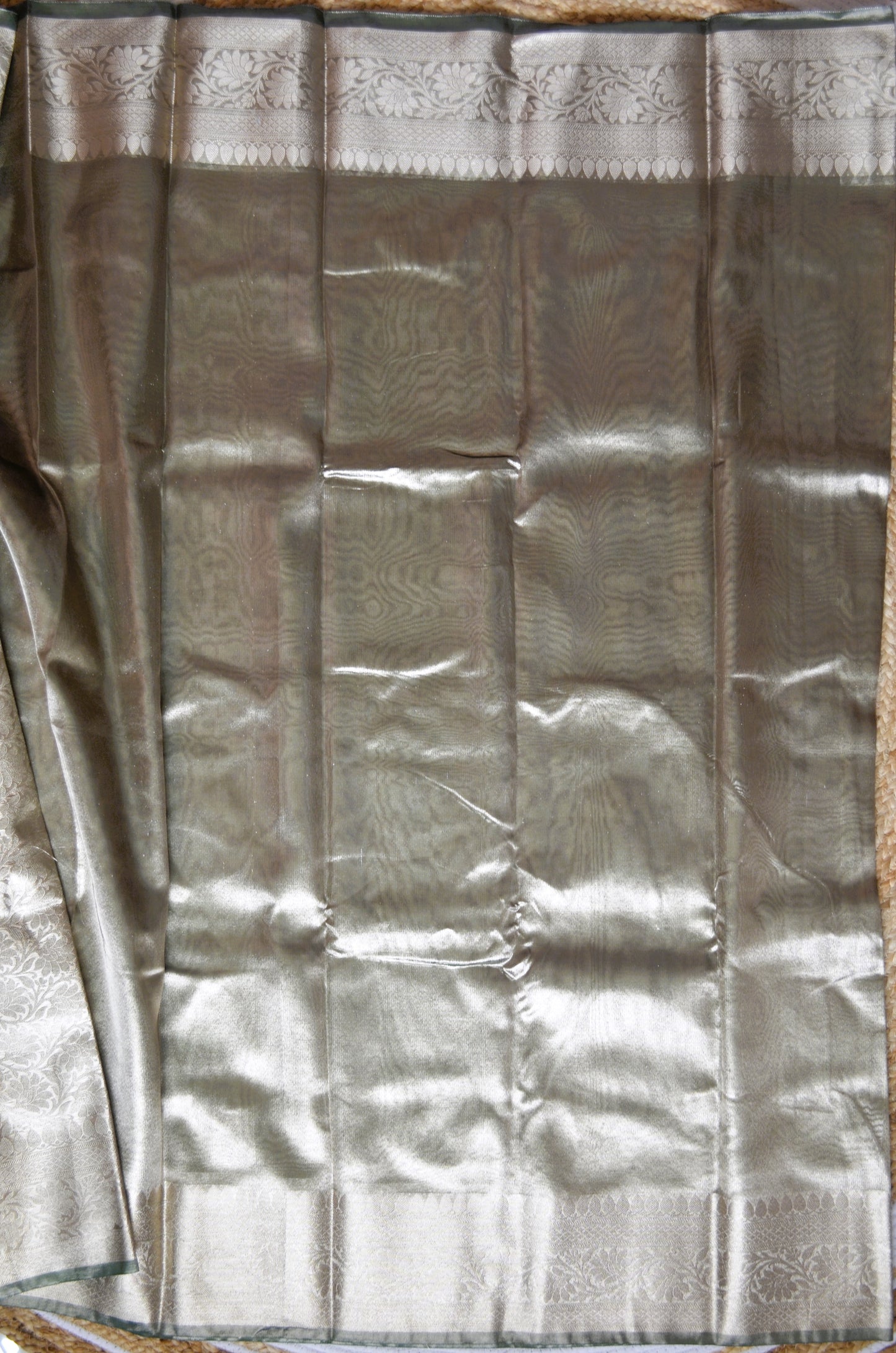 Black Plain Banarasi Tissue Silk Saree