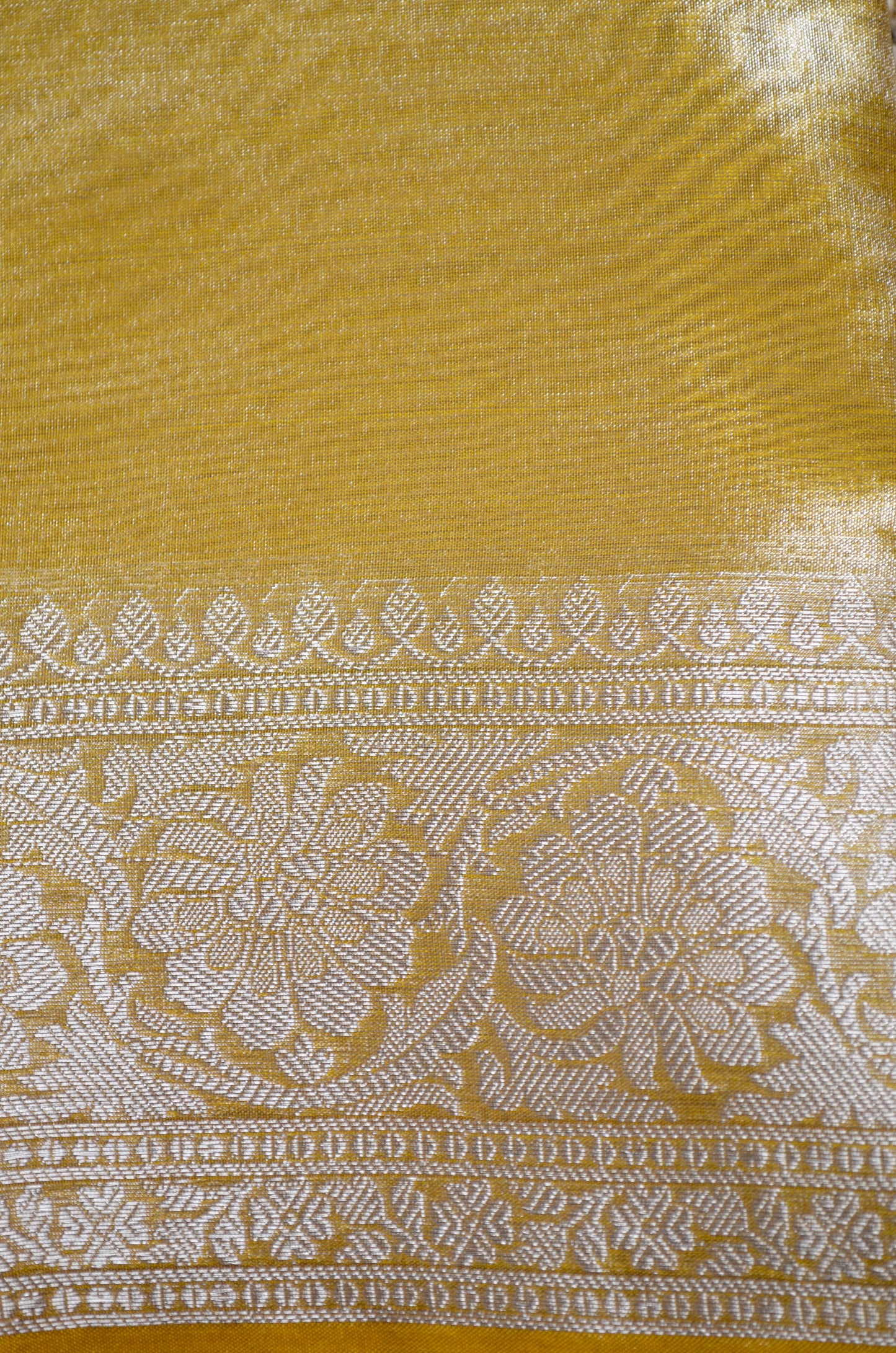 Yellow Plain Banarasi Tissue Silk Saree