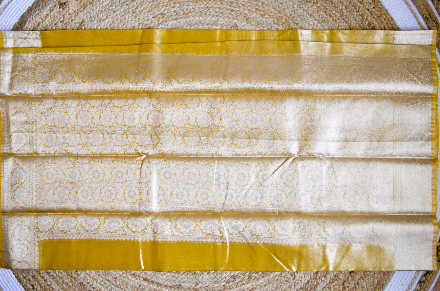 Yellow Plain Banarasi Tissue Silk Saree