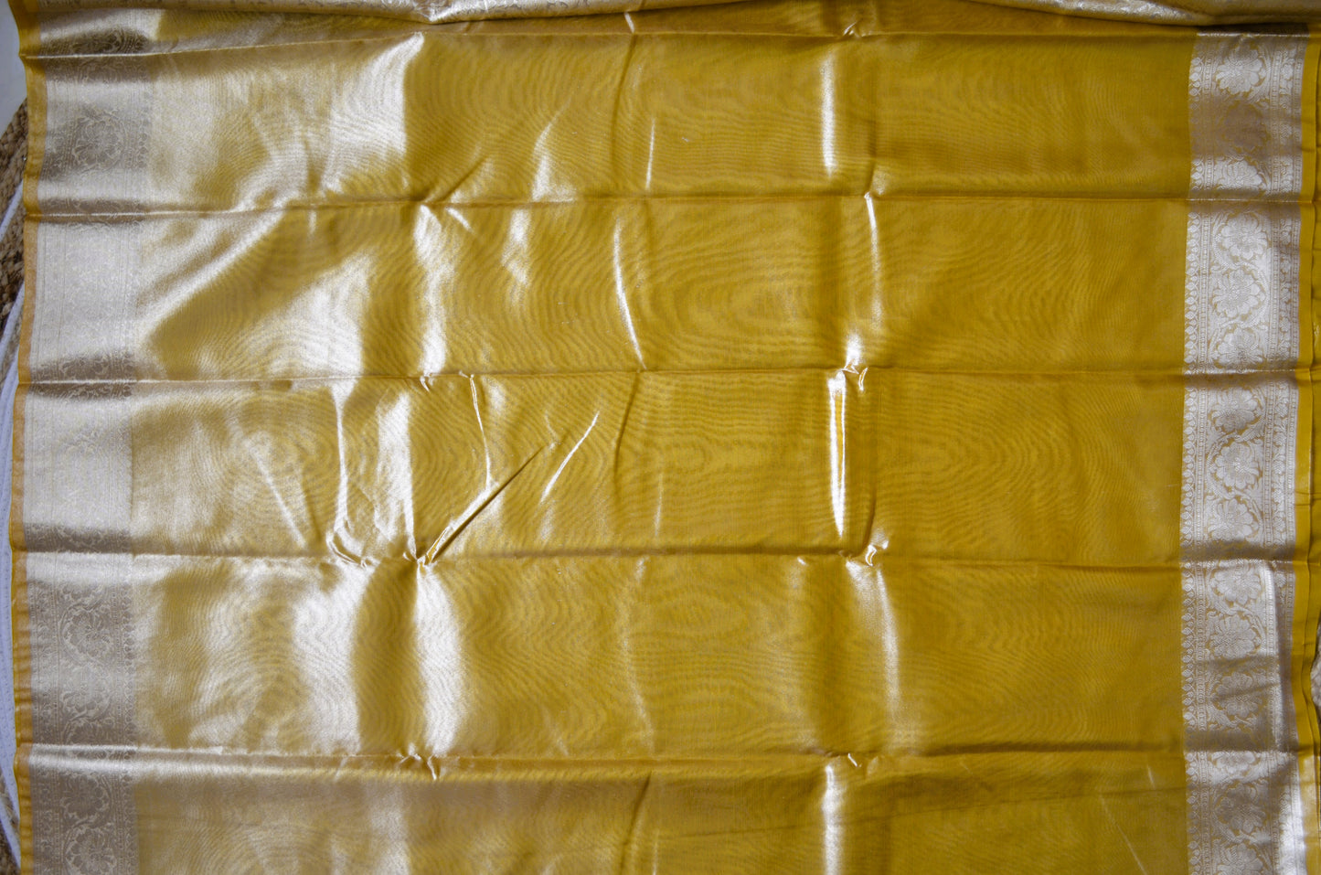 Yellow Plain Banarasi Tissue Silk Saree