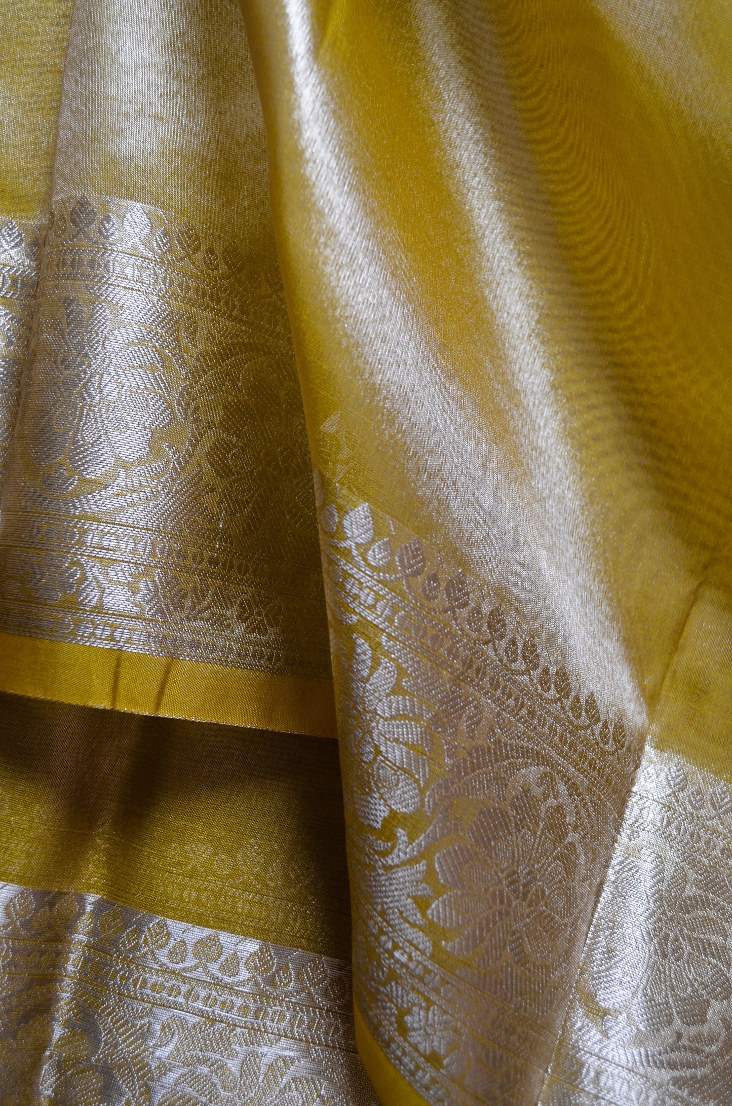 Yellow Plain Banarasi Tissue Silk Saree