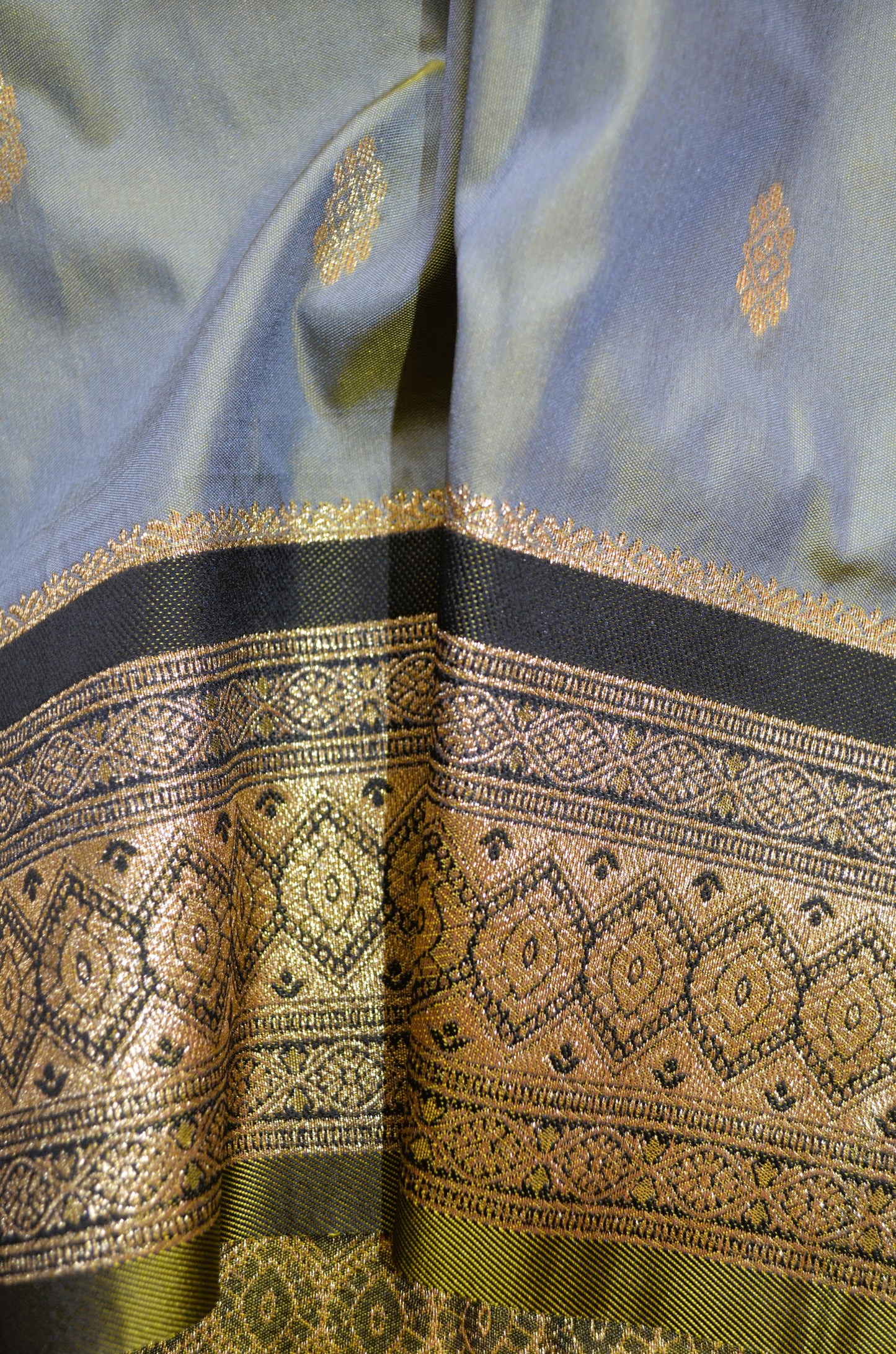 Grey Zari Work Banarasi Silk Saree