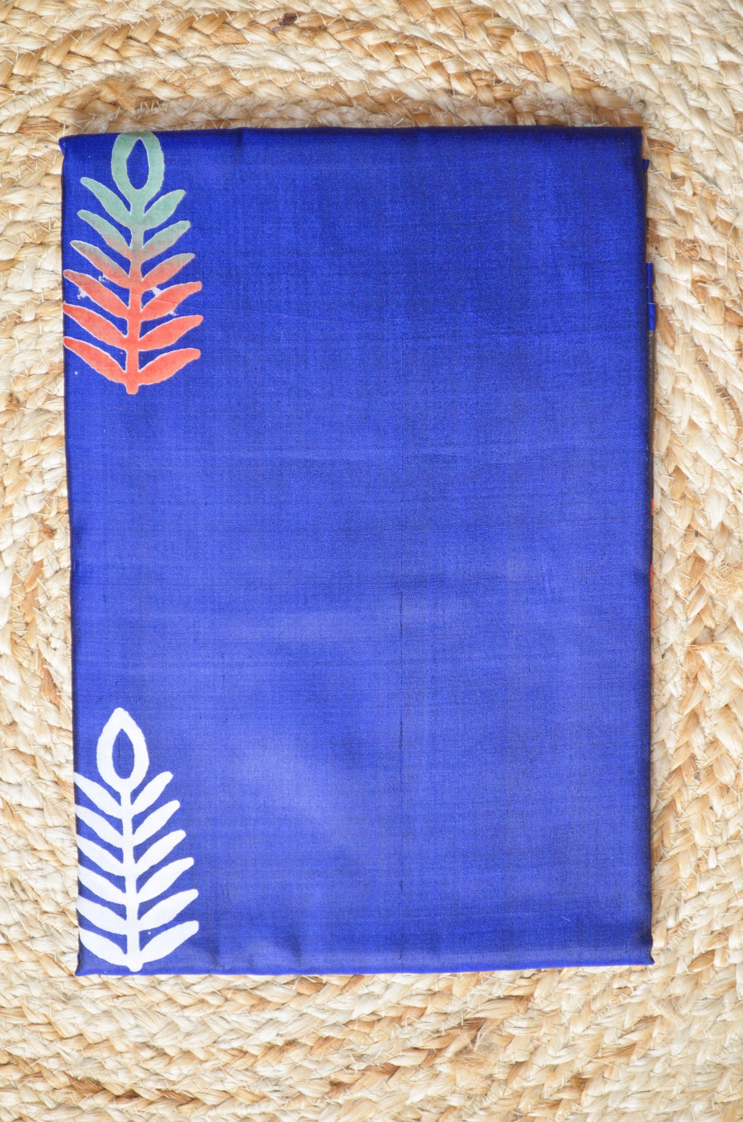 Navy Blue Katan Pure Silk Handloom Saree with Block Prints