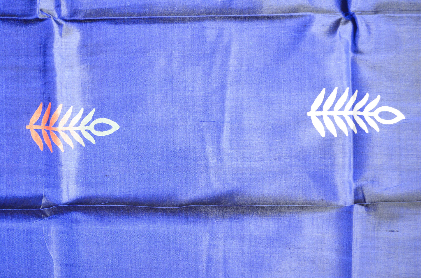 Navy Blue Katan Pure Silk Handloom Saree with Block Prints