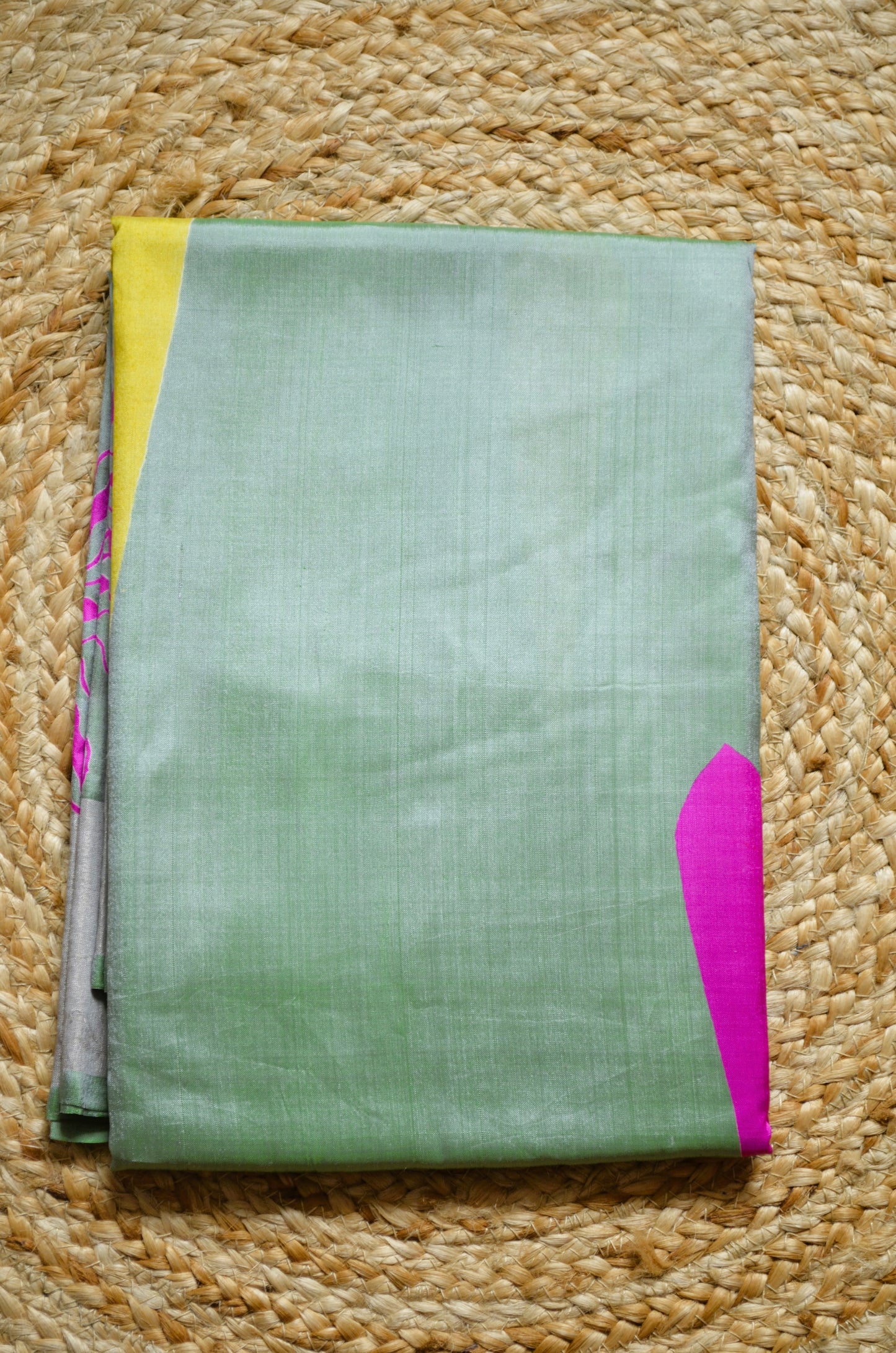 Pista Green Katan Pure Silk Handloom Saree with Block Prints