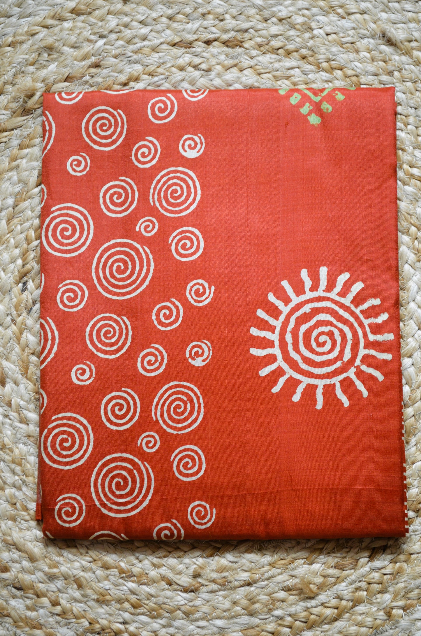 Rust Katan Pure Silk Handloom Saree with Block Prints
