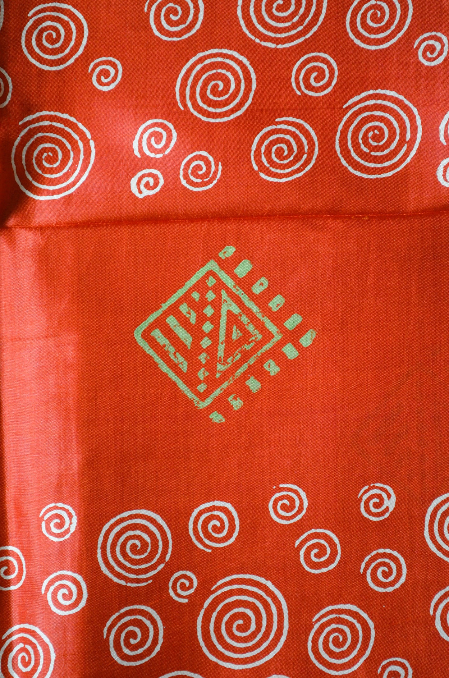 Rust Katan Pure Silk Handloom Saree with Block Prints
