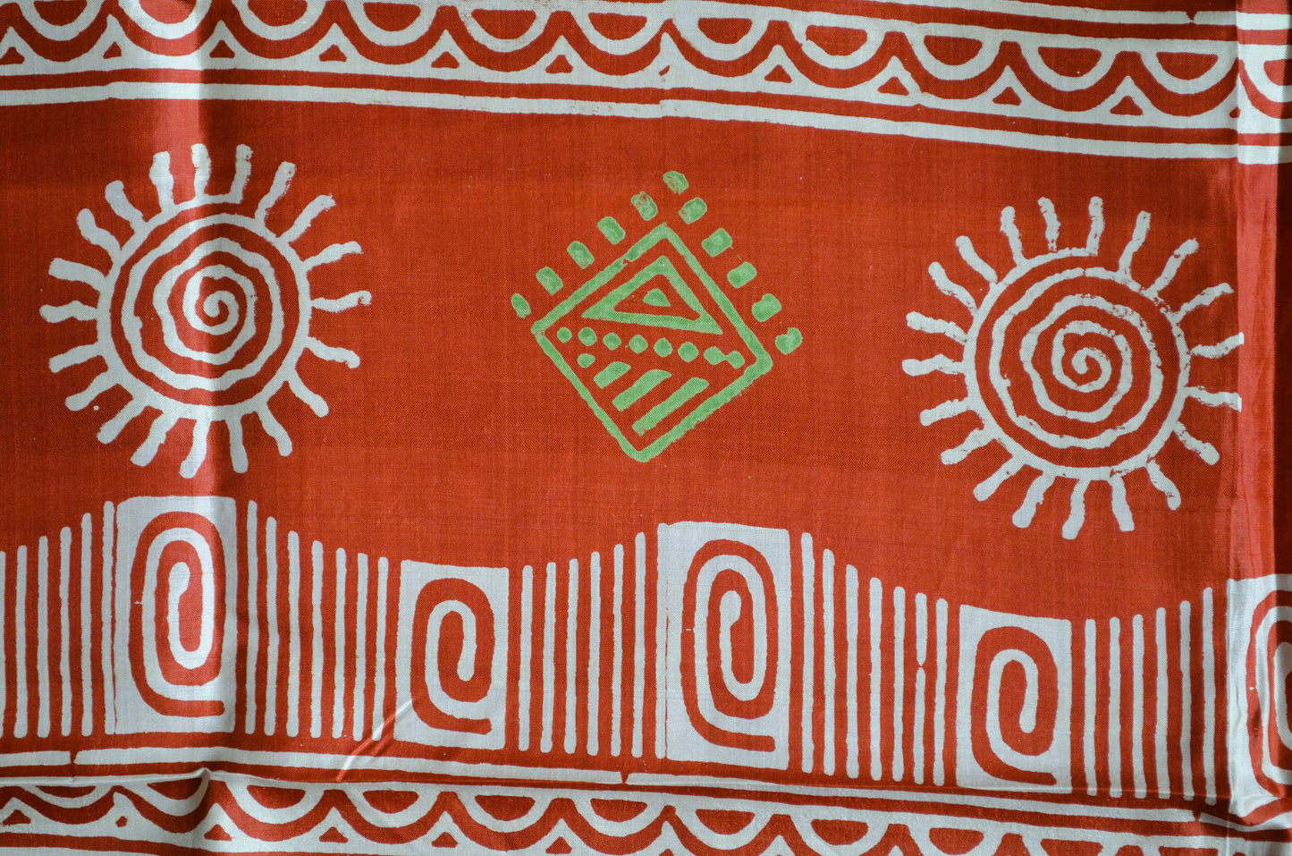 Rust Katan Pure Silk Handloom Saree with Block Prints