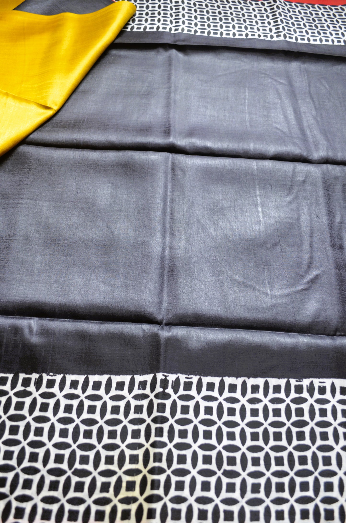 Black Katan Pure Silk Handloom Saree with Block Prints