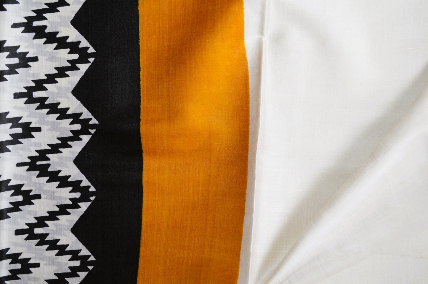 Black White Katan Pure Silk Handloom Saree with Block Prints