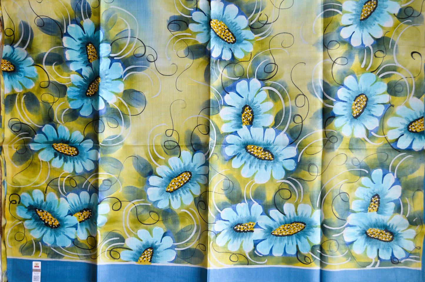 Teal Katan Handpainted Pure Silk Handloom Saree