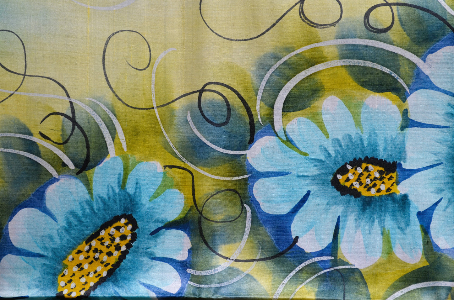 Teal Katan Handpainted Pure Silk Handloom Saree