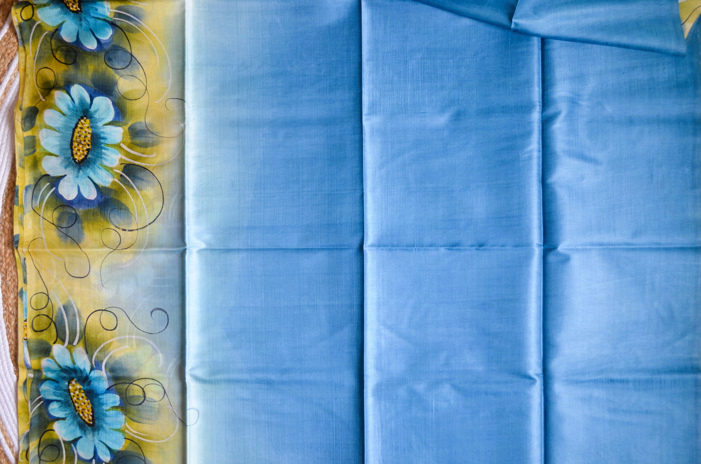 Teal Katan Handpainted Pure Silk Handloom Saree