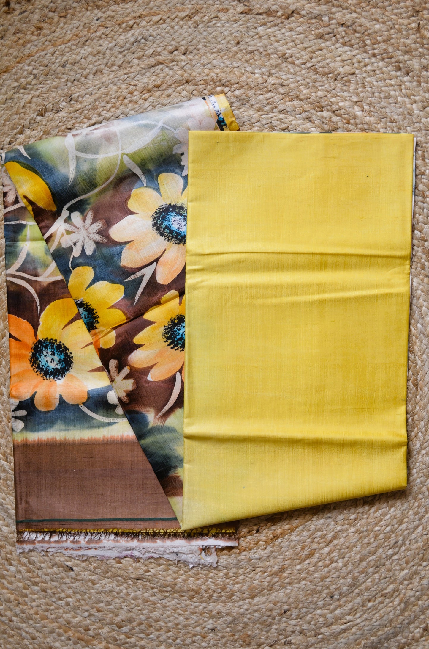 Yellow Katan Handpainted Pure Silk Handloom Saree
