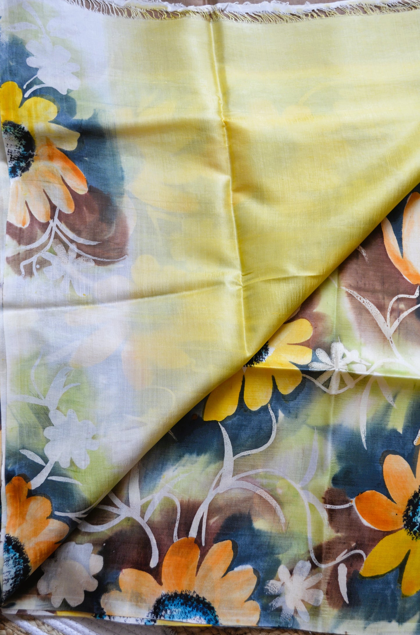 Yellow Katan Handpainted Pure Silk Handloom Saree