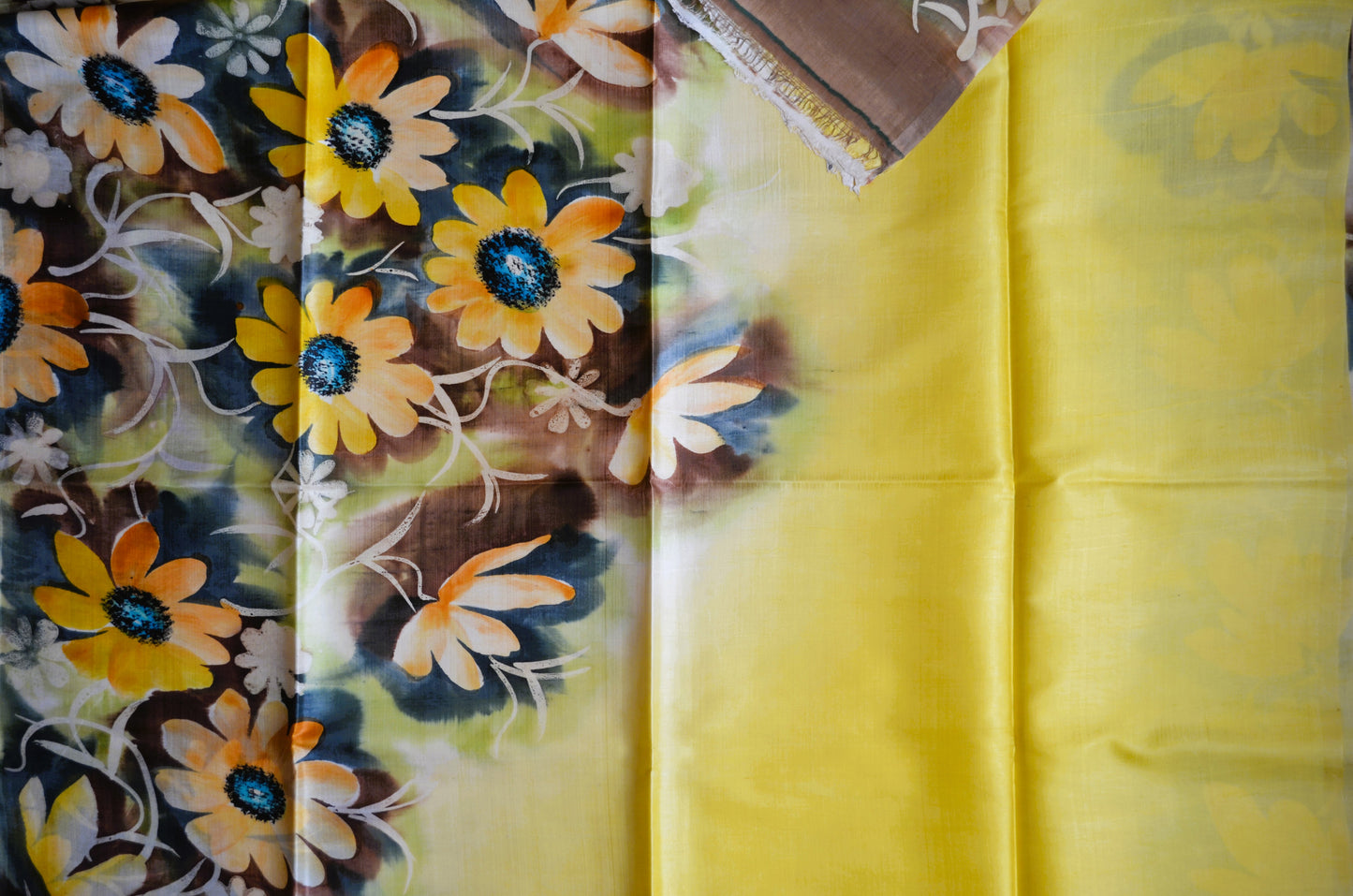 Yellow Katan Handpainted Pure Silk Handloom Saree