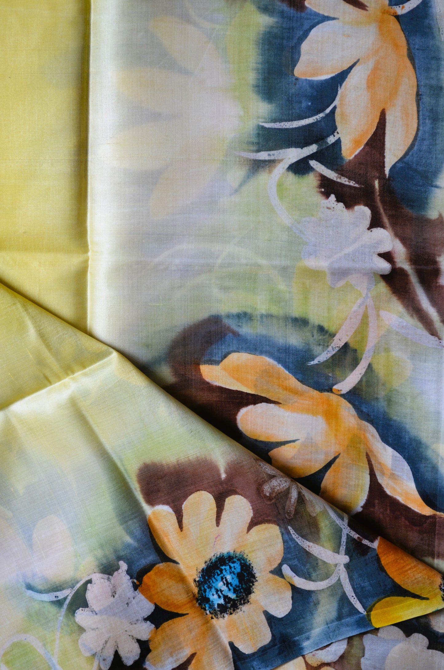 Yellow Katan Handpainted Pure Silk Handloom Saree
