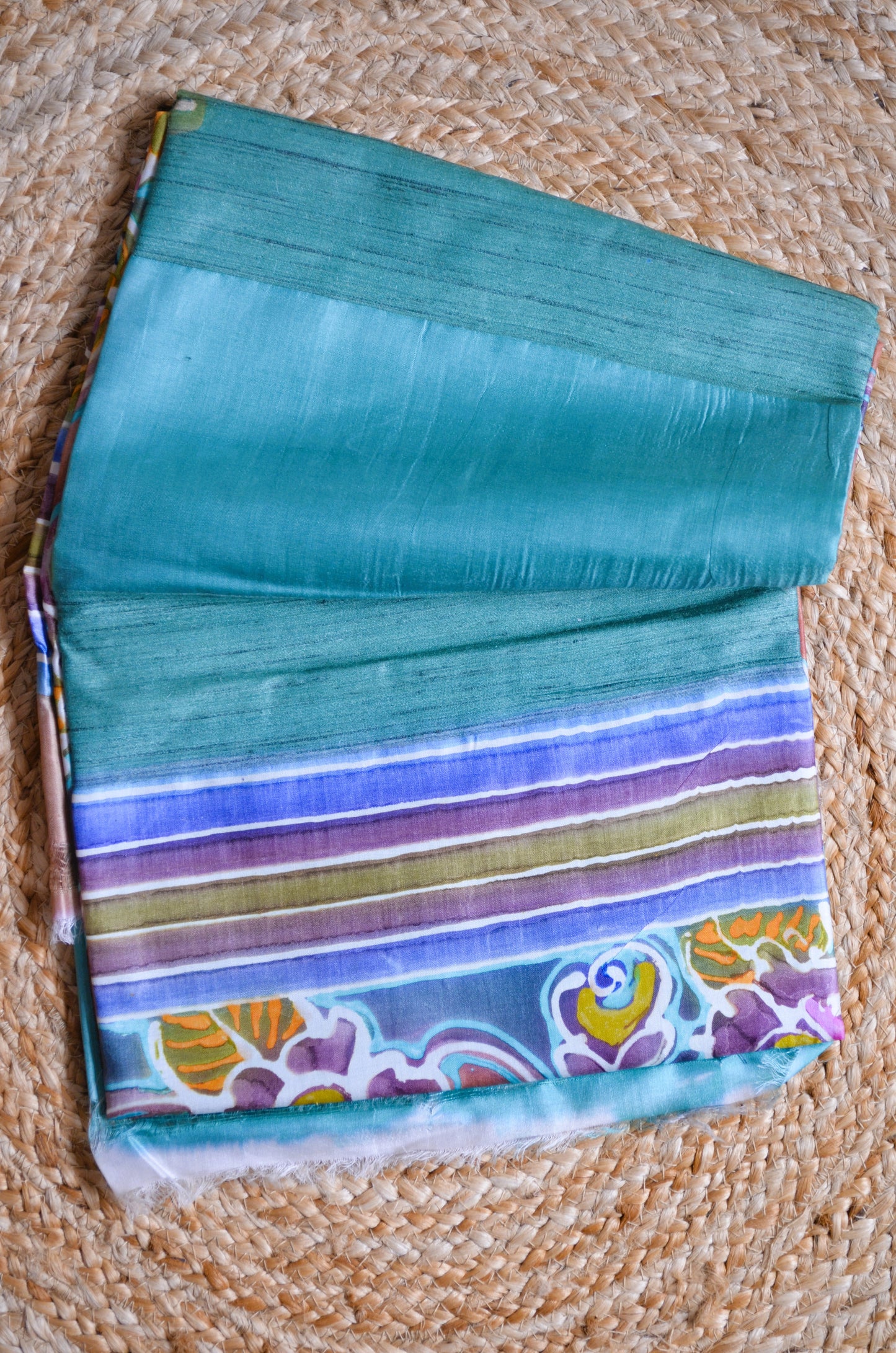 Sea Green Katan Handpainted Pure Silk Handloom Saree