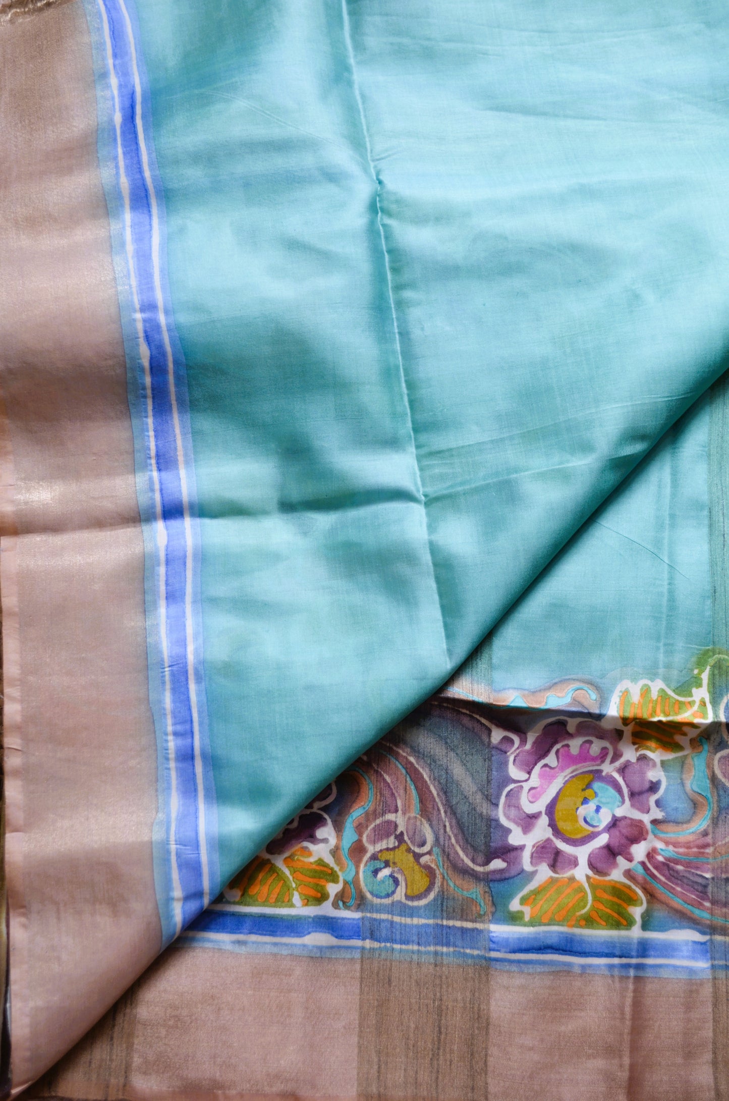 Sea Green Katan Handpainted Pure Silk Handloom Saree