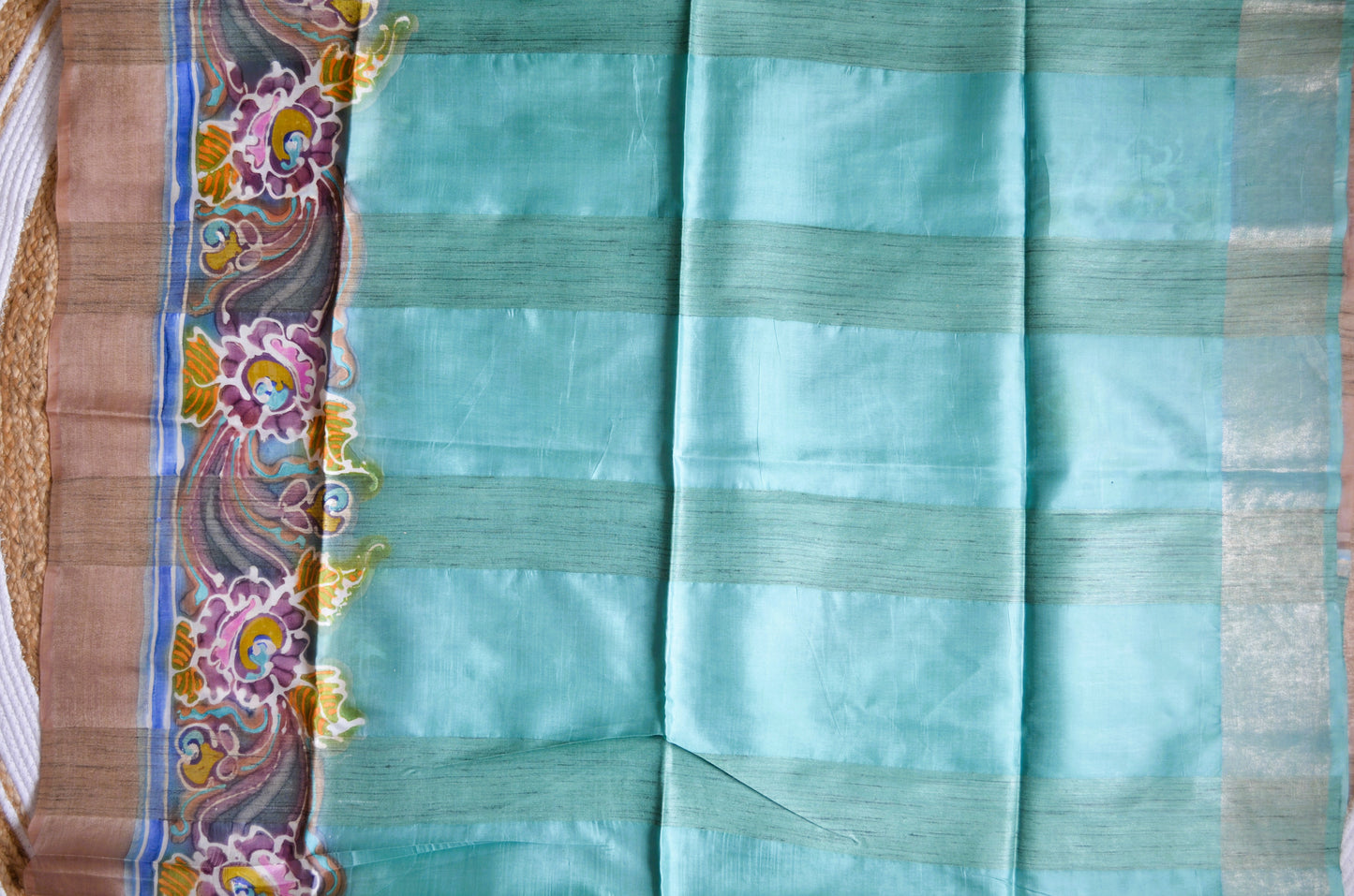 Sea Green Katan Handpainted Pure Silk Handloom Saree