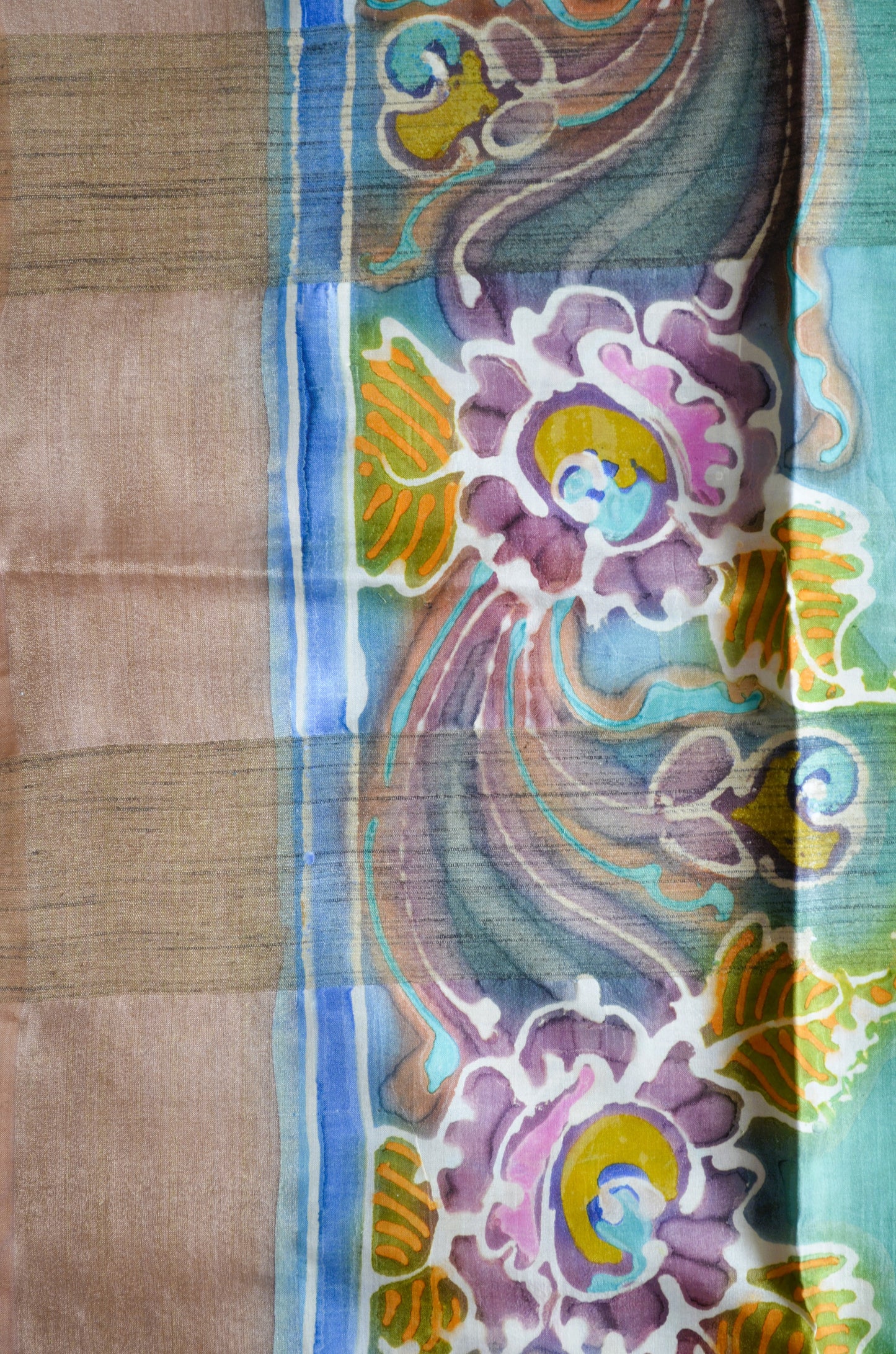 Sea Green Katan Handpainted Pure Silk Handloom Saree