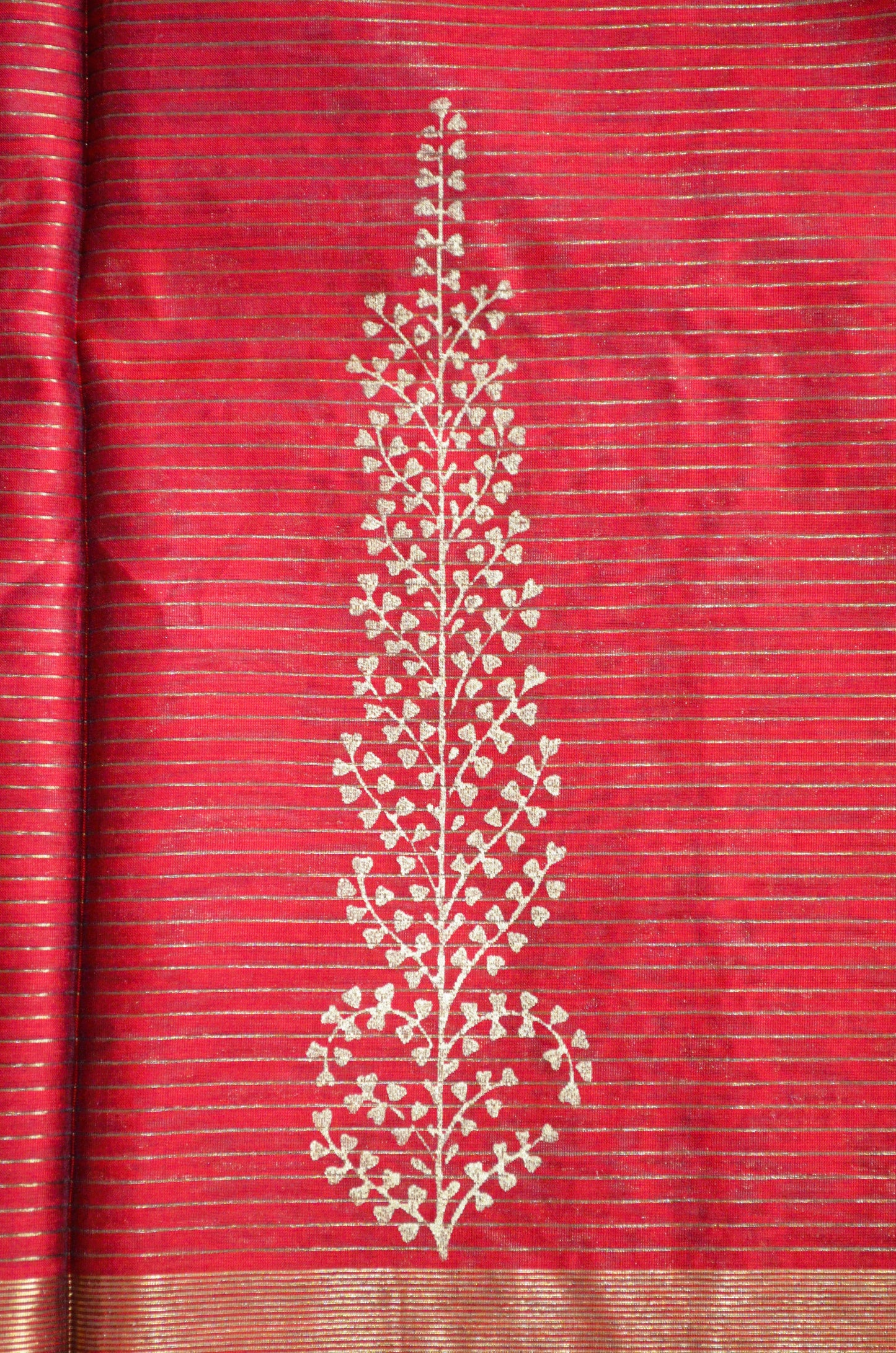 Beige Maroon Block Print Pure Silk Handloom Saree