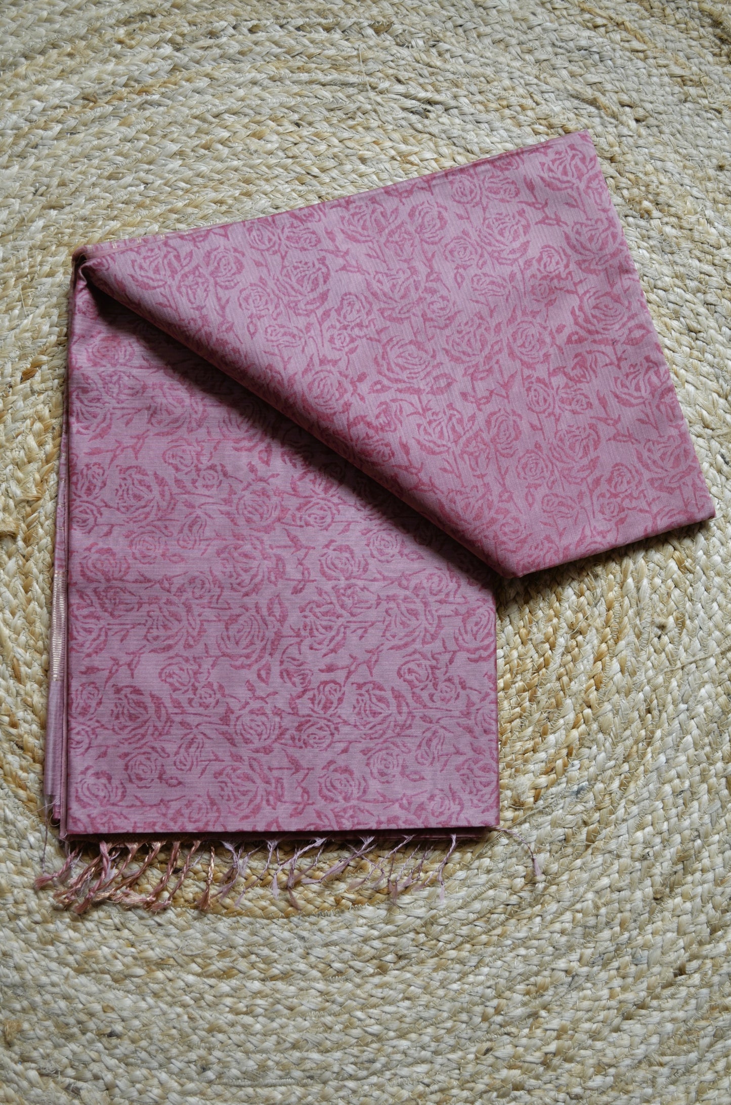 Mauve Block Print Pure Silk Handloom Saree