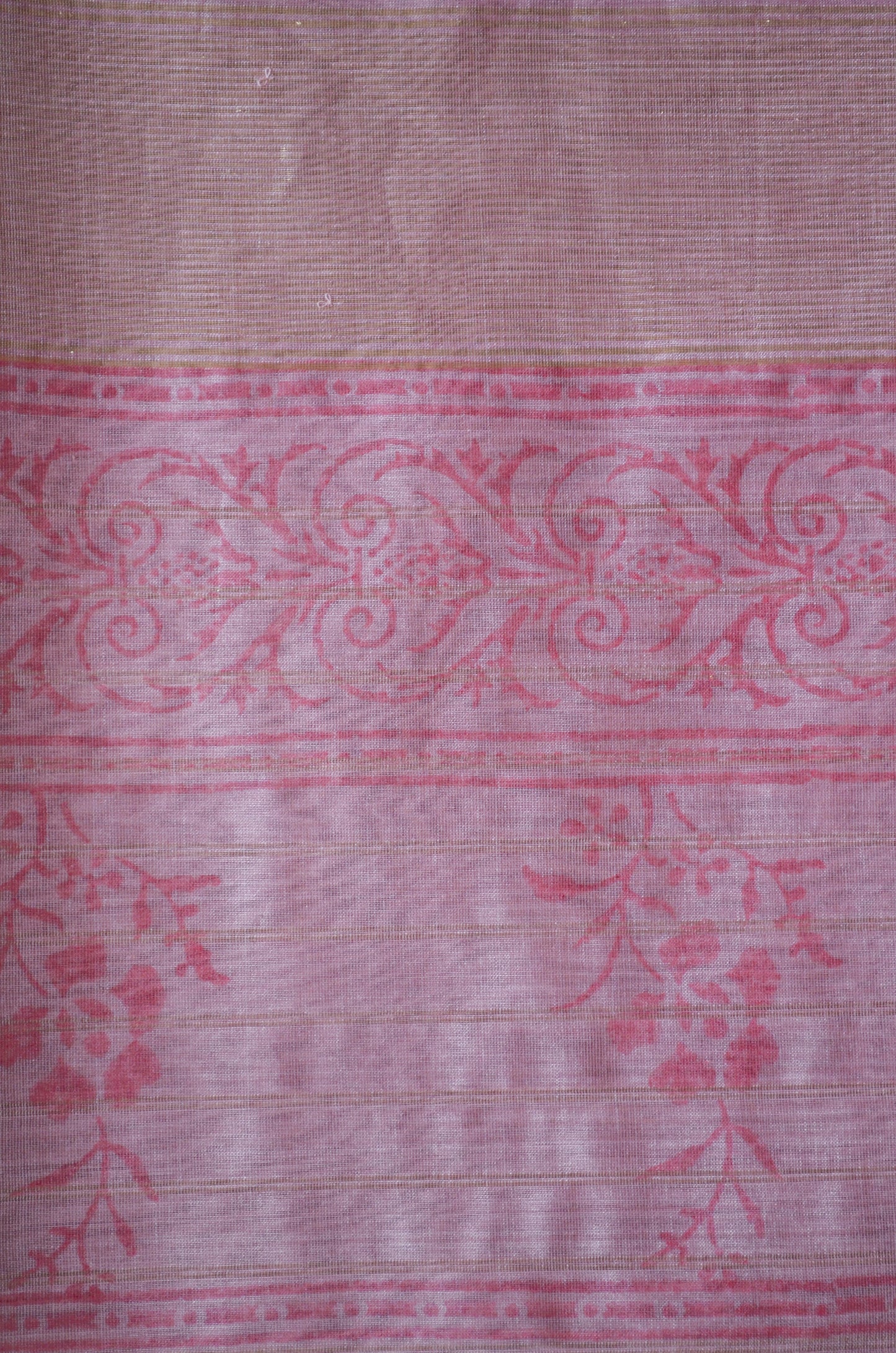 Mauve Block Print Pure Silk Handloom Saree