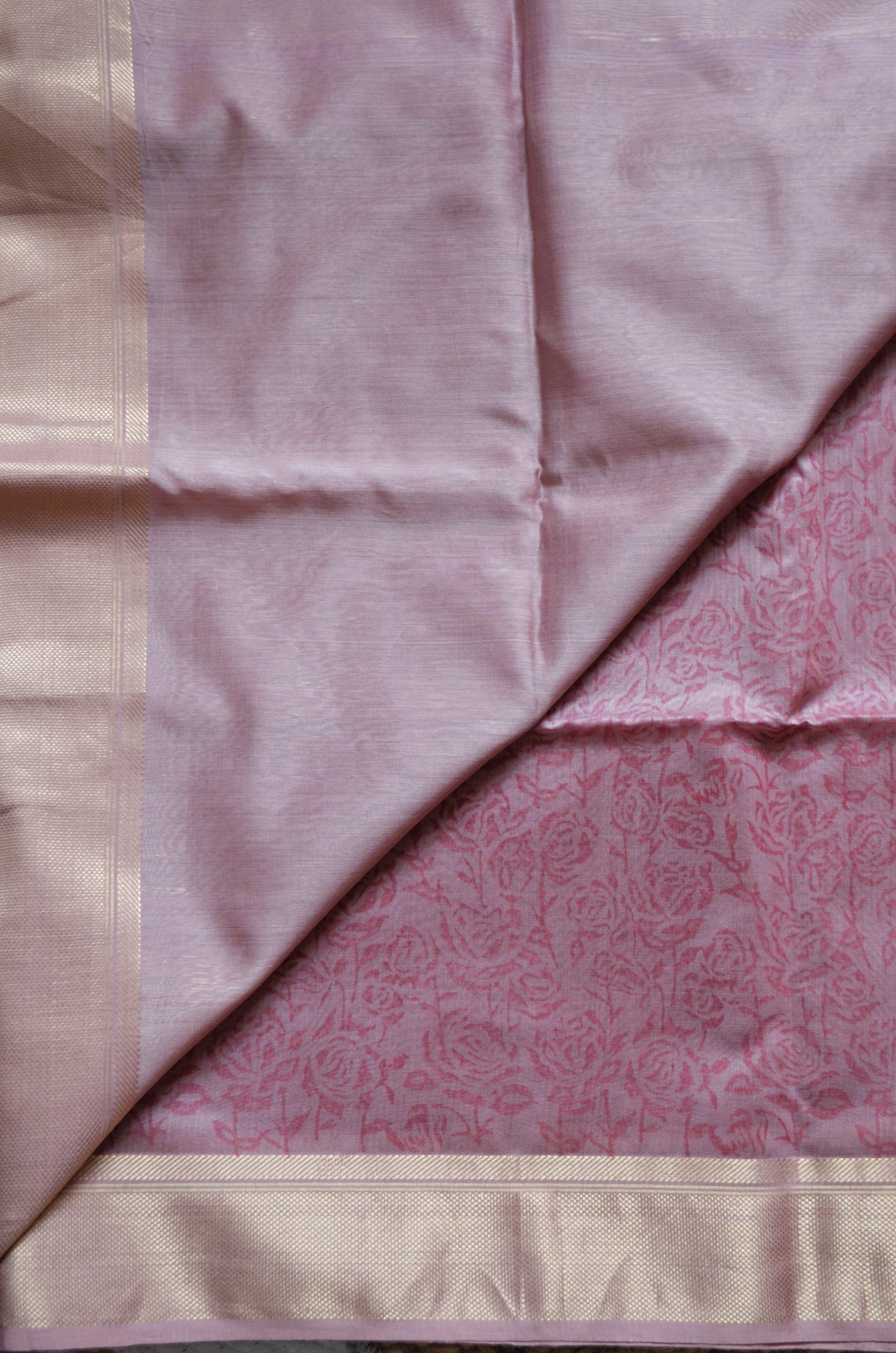 Mauve Block Print Pure Silk Handloom Saree