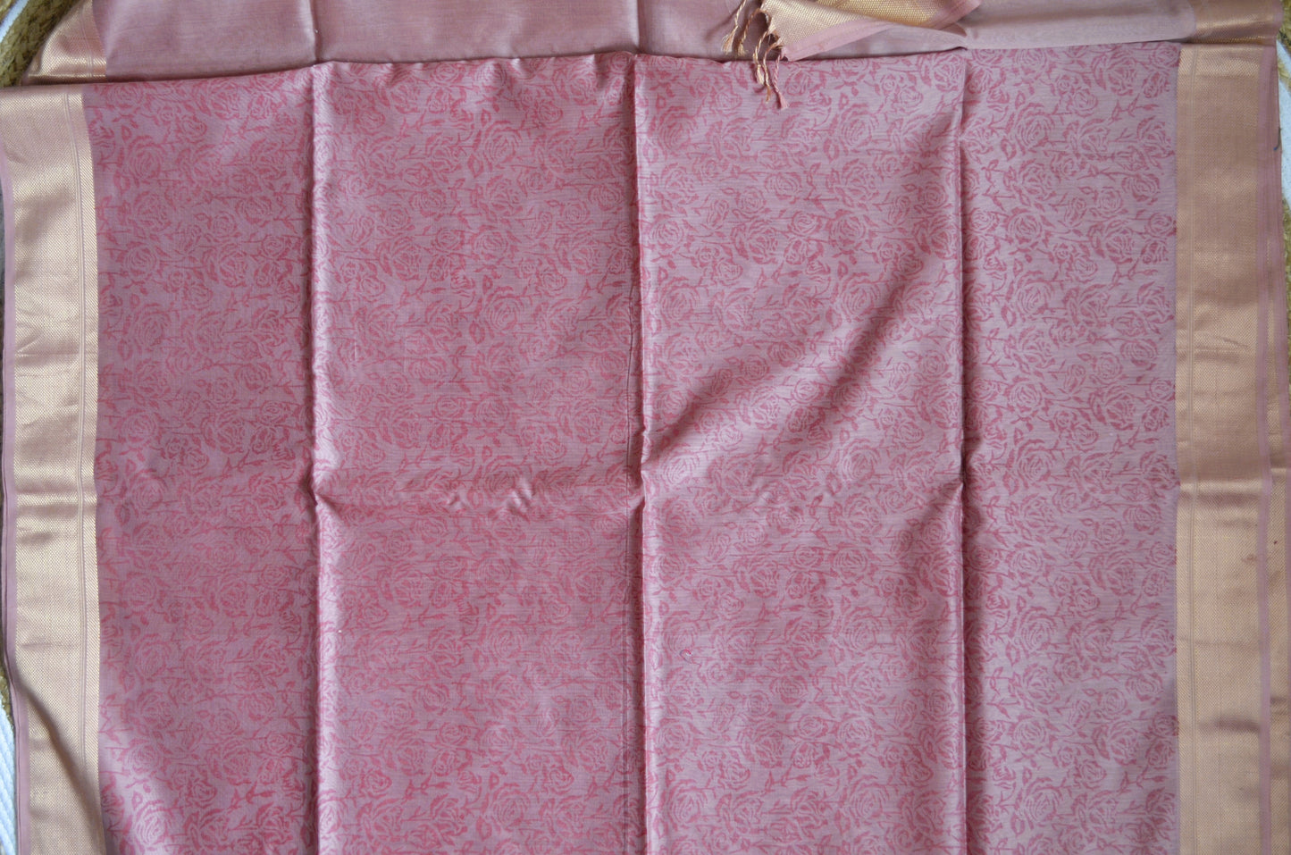 Mauve Block Print Pure Silk Handloom Saree