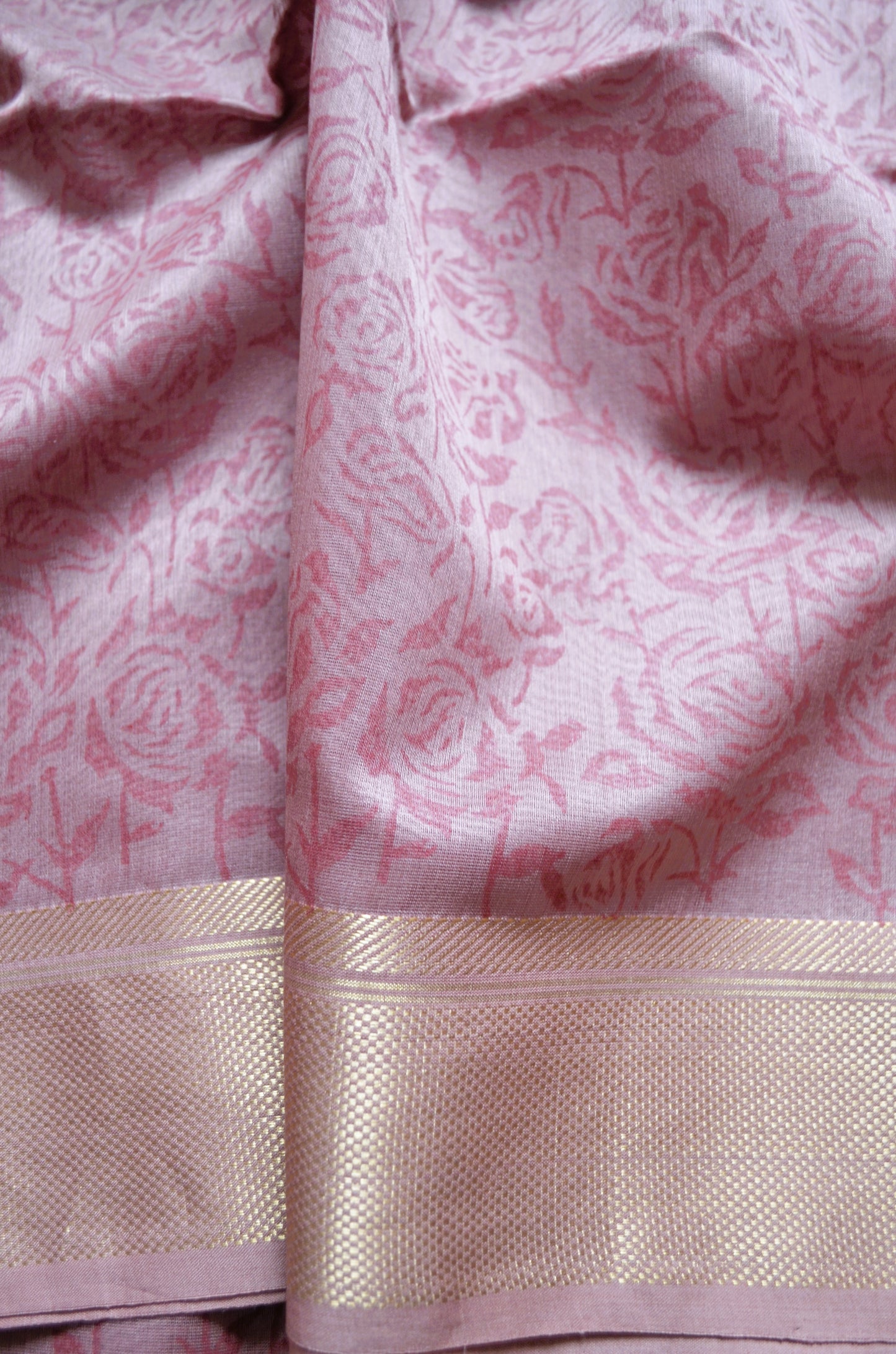 Mauve Block Print Pure Silk Handloom Saree