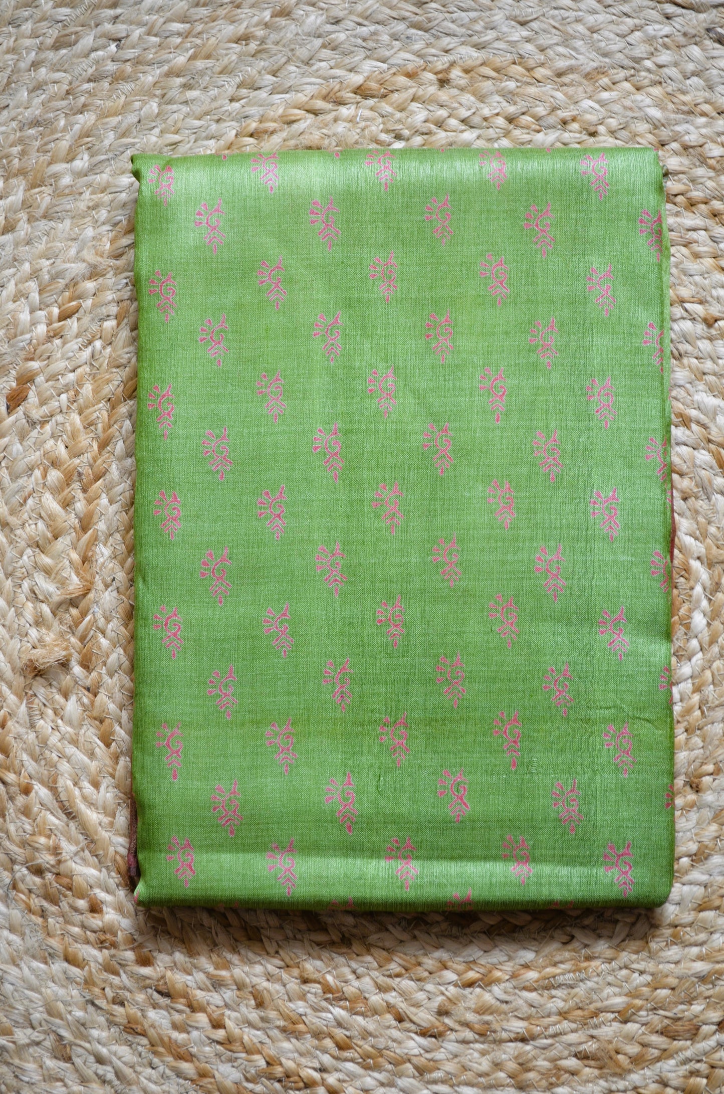 Olive Tussar Pure Silk Handloom Saree with Block Print