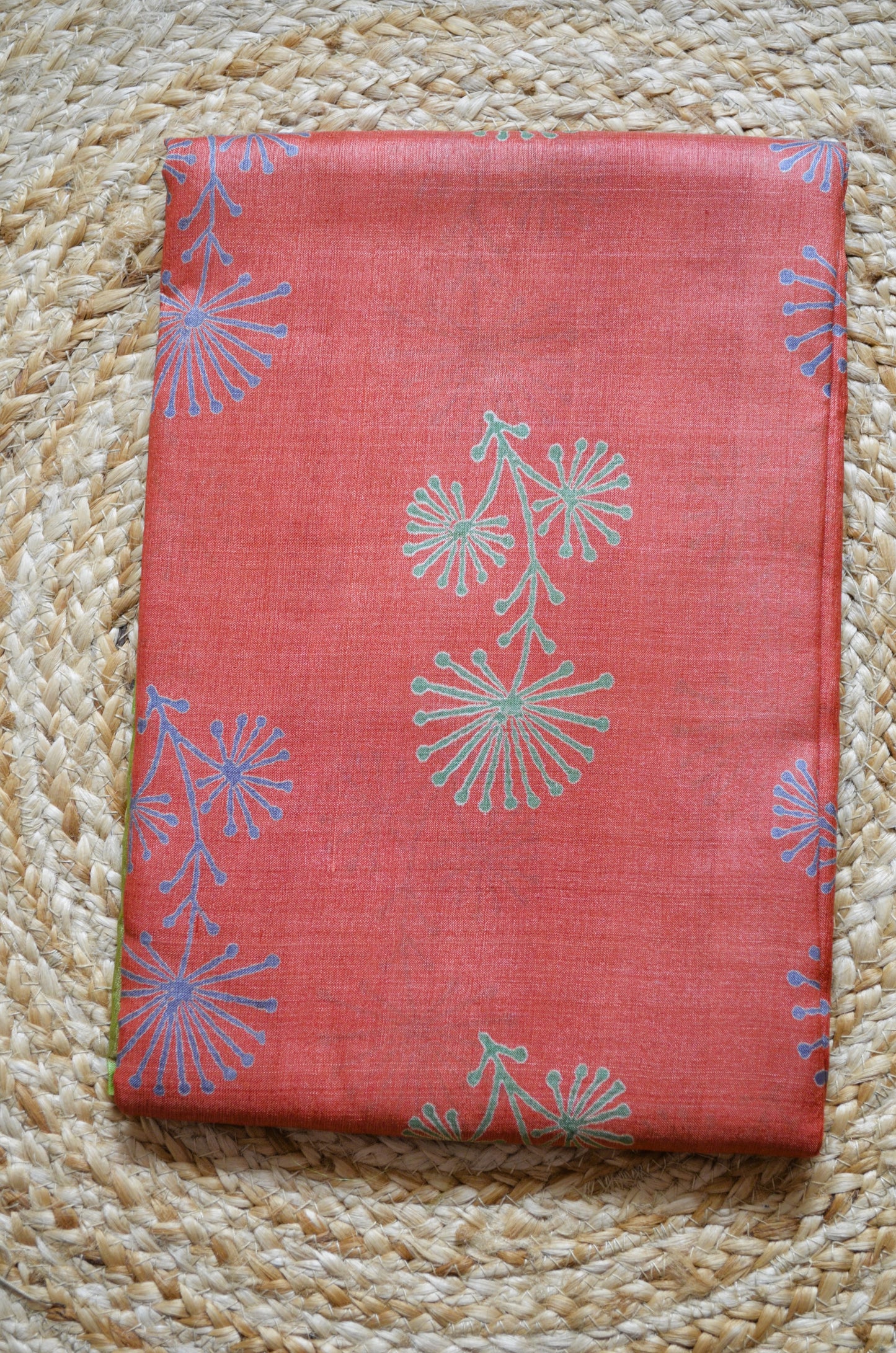 Rust Tussar Pure Silk Handloom Saree with Block Prints