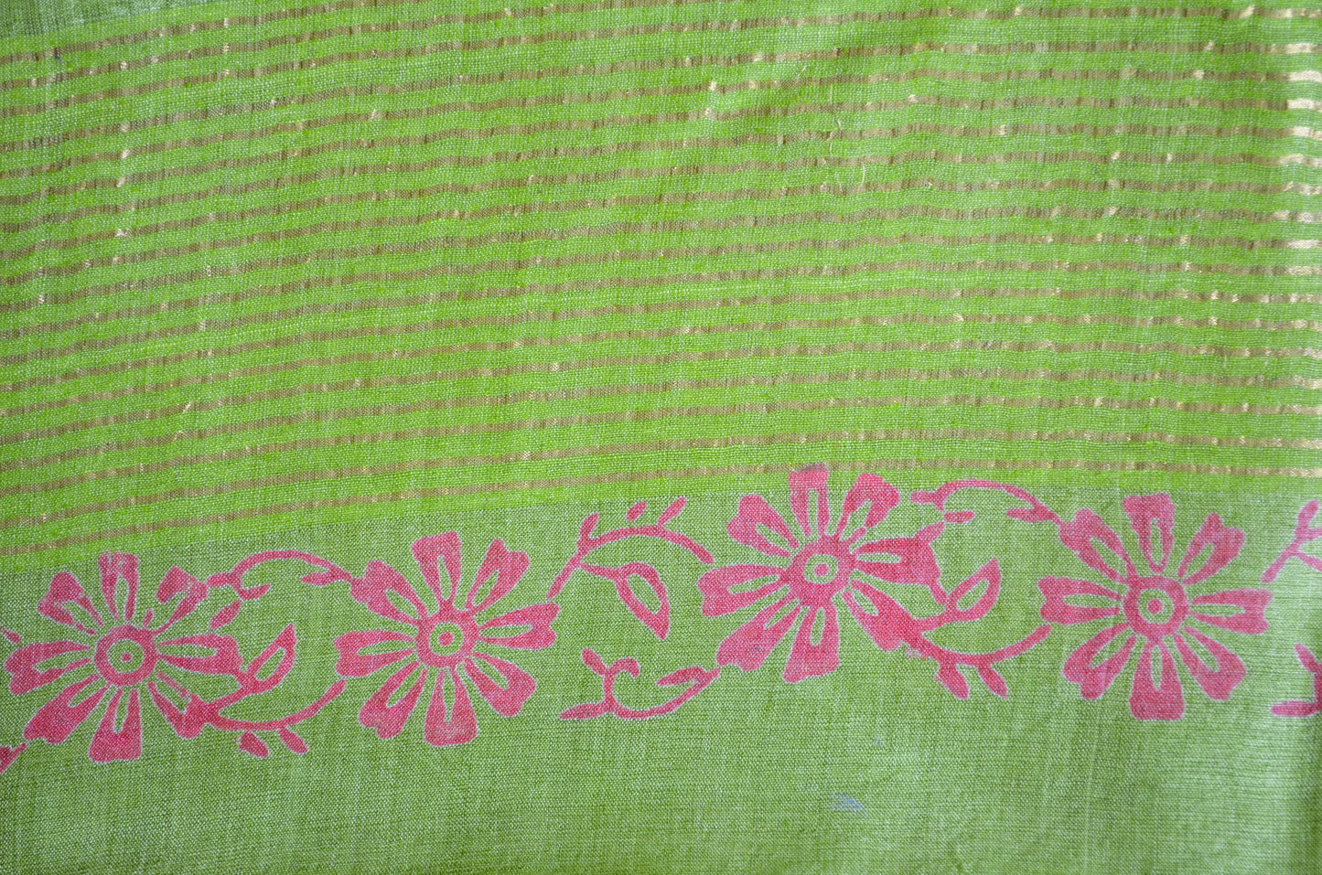 Rust Tussar Pure Silk Handloom Saree with Block Prints