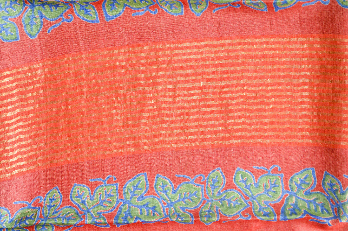 Olive Green Tussar Pure Silk Handloom Saree with Block Prints